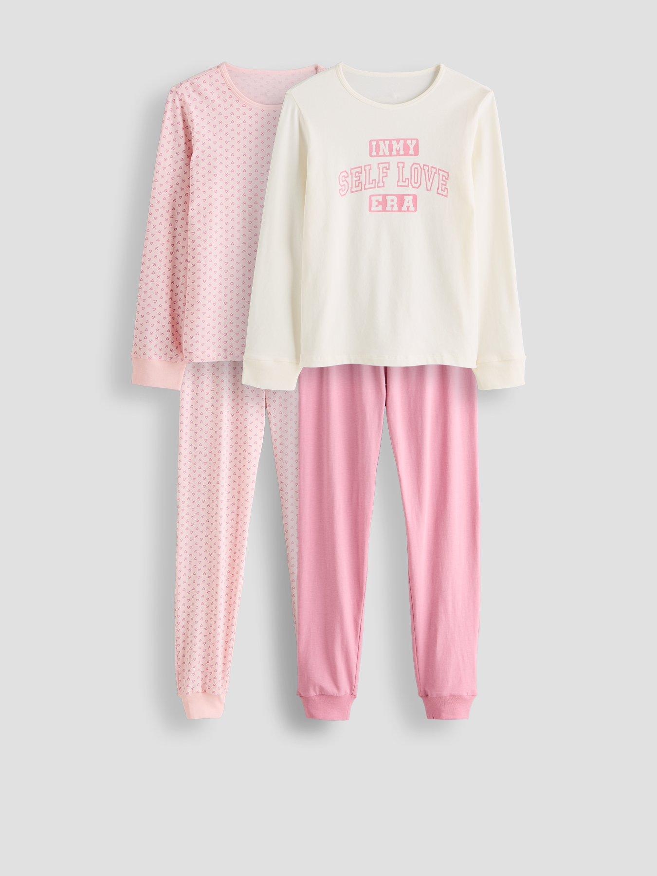 Image 1 of 5 of The Very Collection Older Girls 2 Pack Self Love Club Heart Pj - Cream