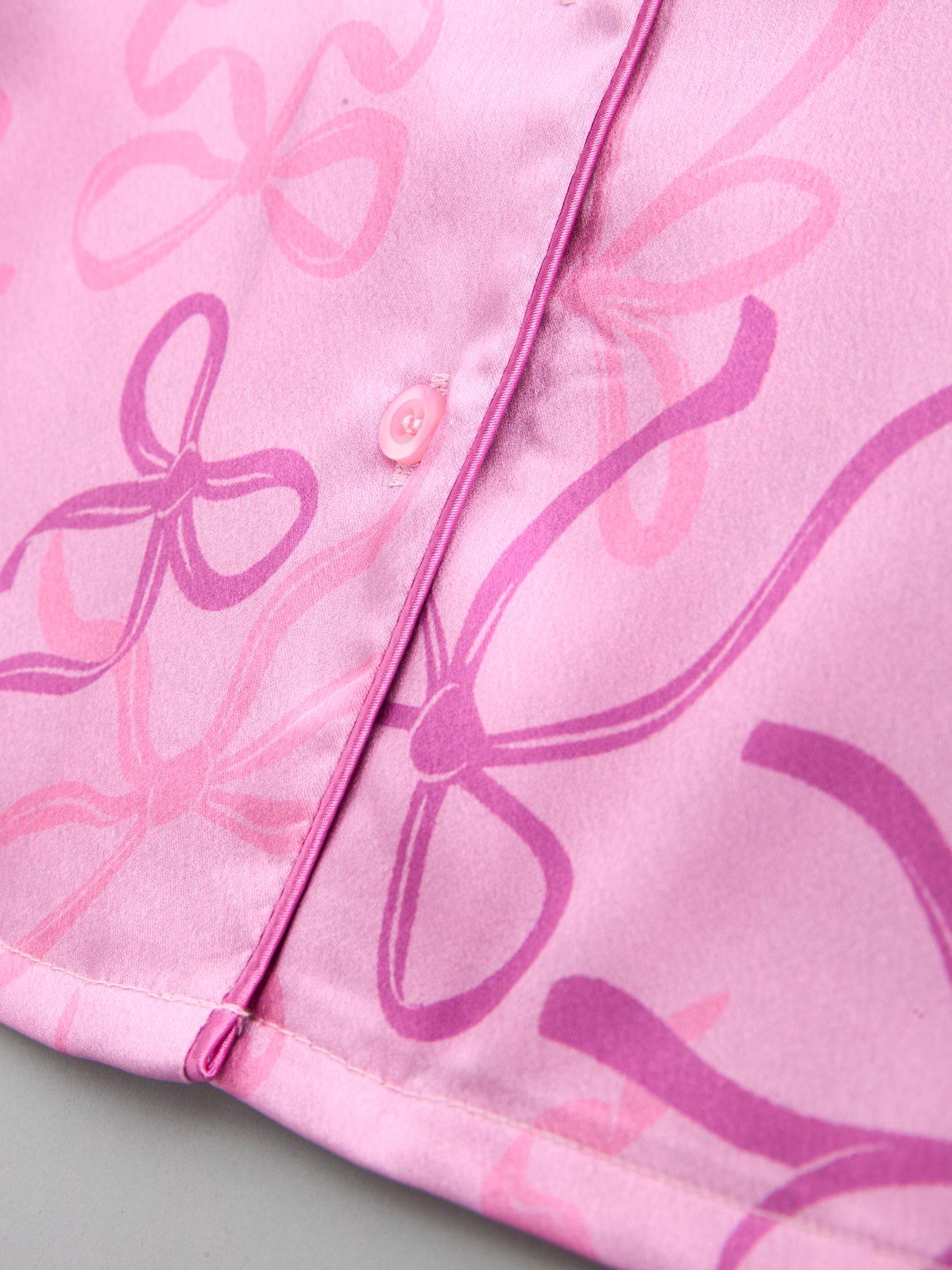 Image 4 of 4 of The Very Collection Girls Satin Bow Short Sleeve Pyjama