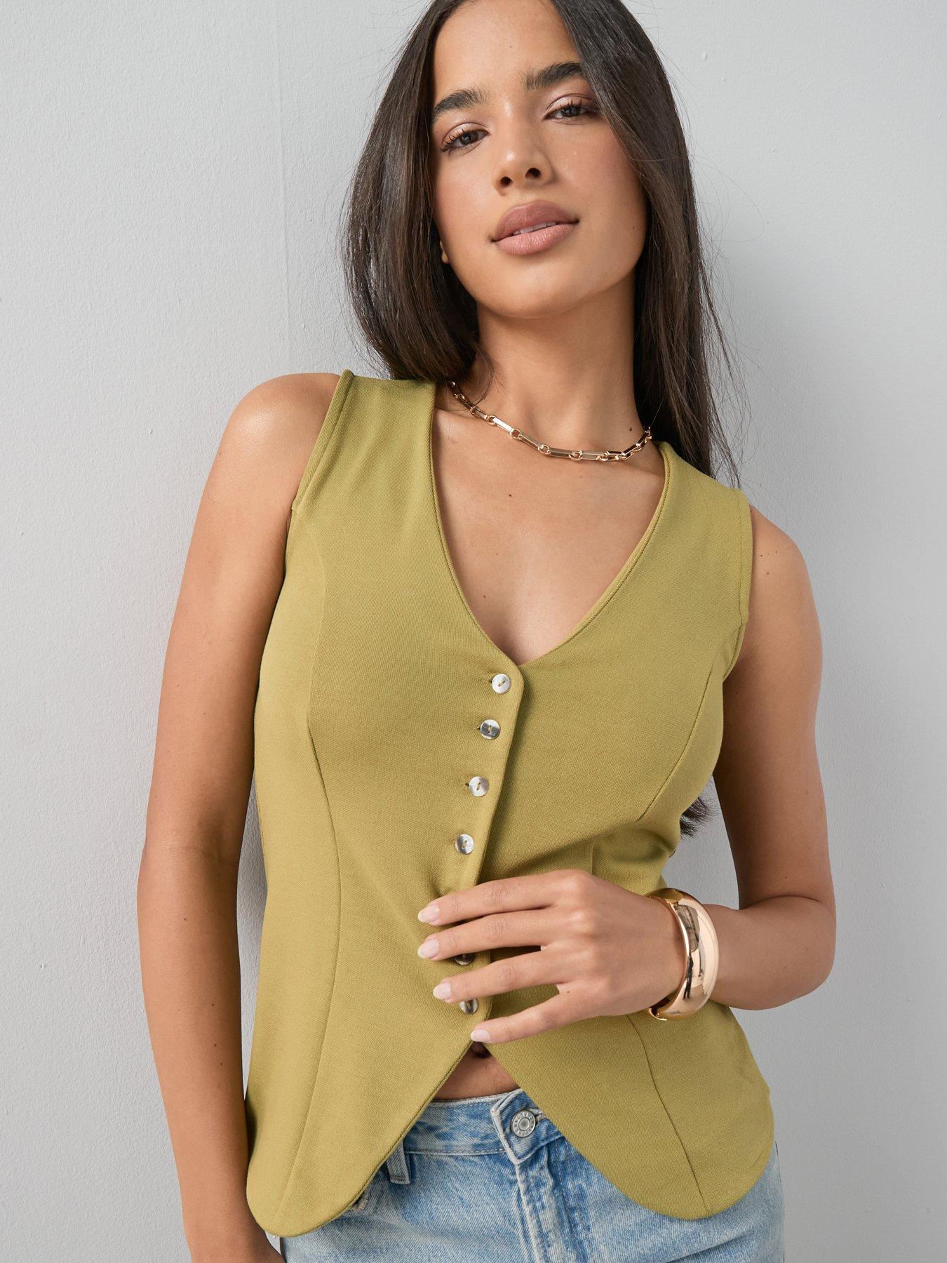 Image 3 of 7 of The Very Collection Longline Waistcoat - Green