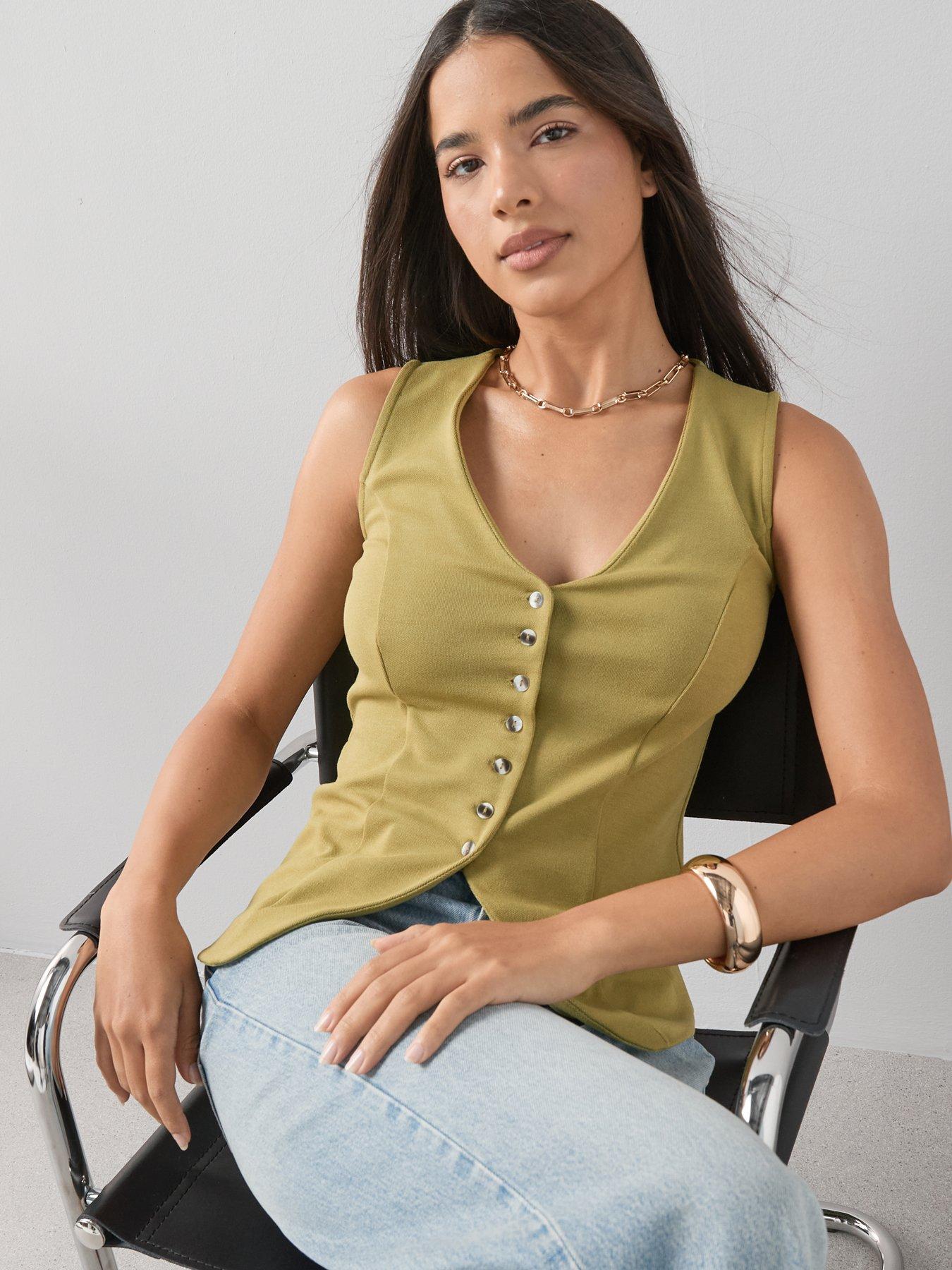 Image 4 of 7 of The Very Collection Longline Waistcoat - Green