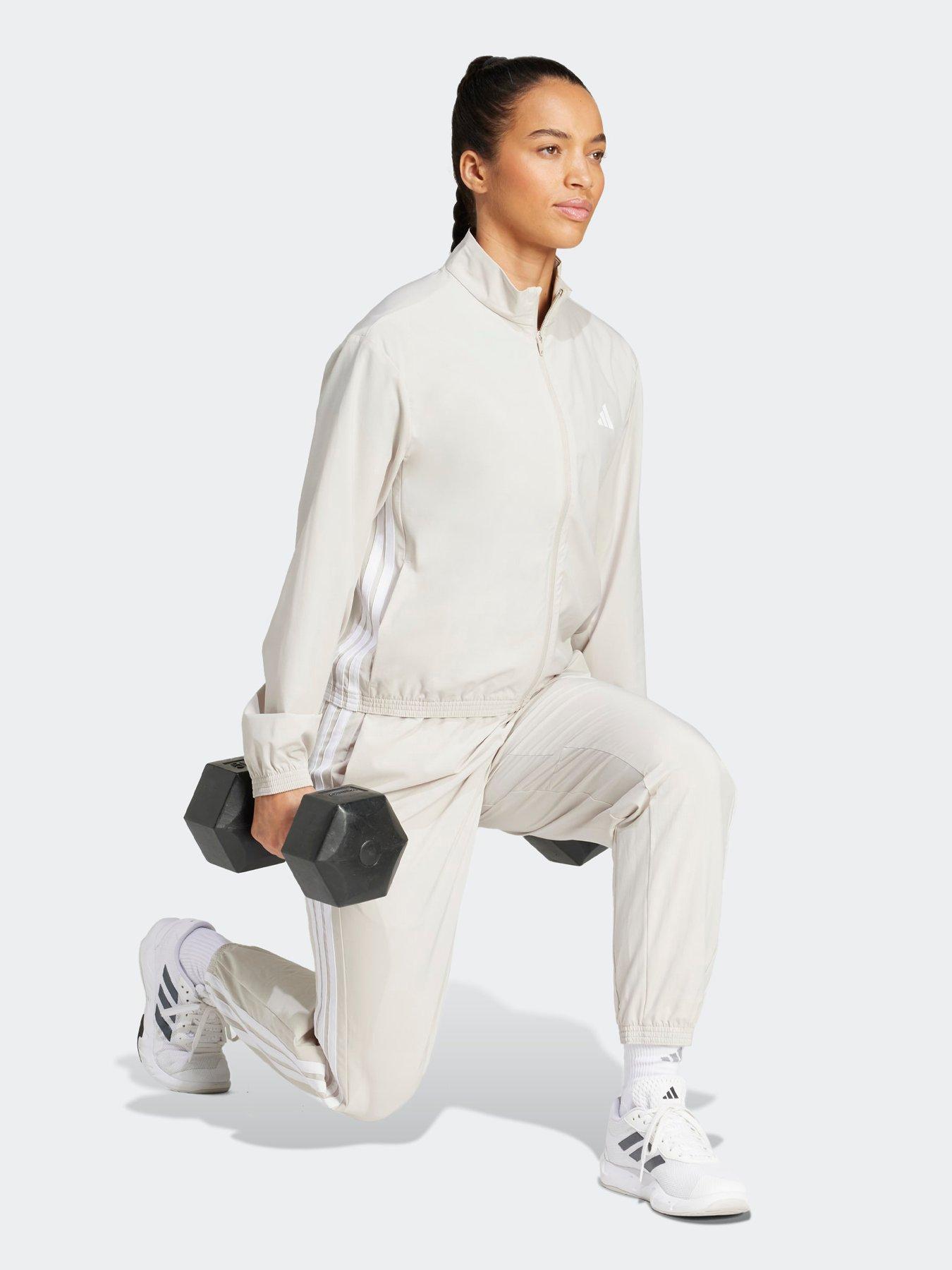 Image 3 of 5 of adidas Womens Training 3 Stripe Woven Warm Up Jacket - Beige