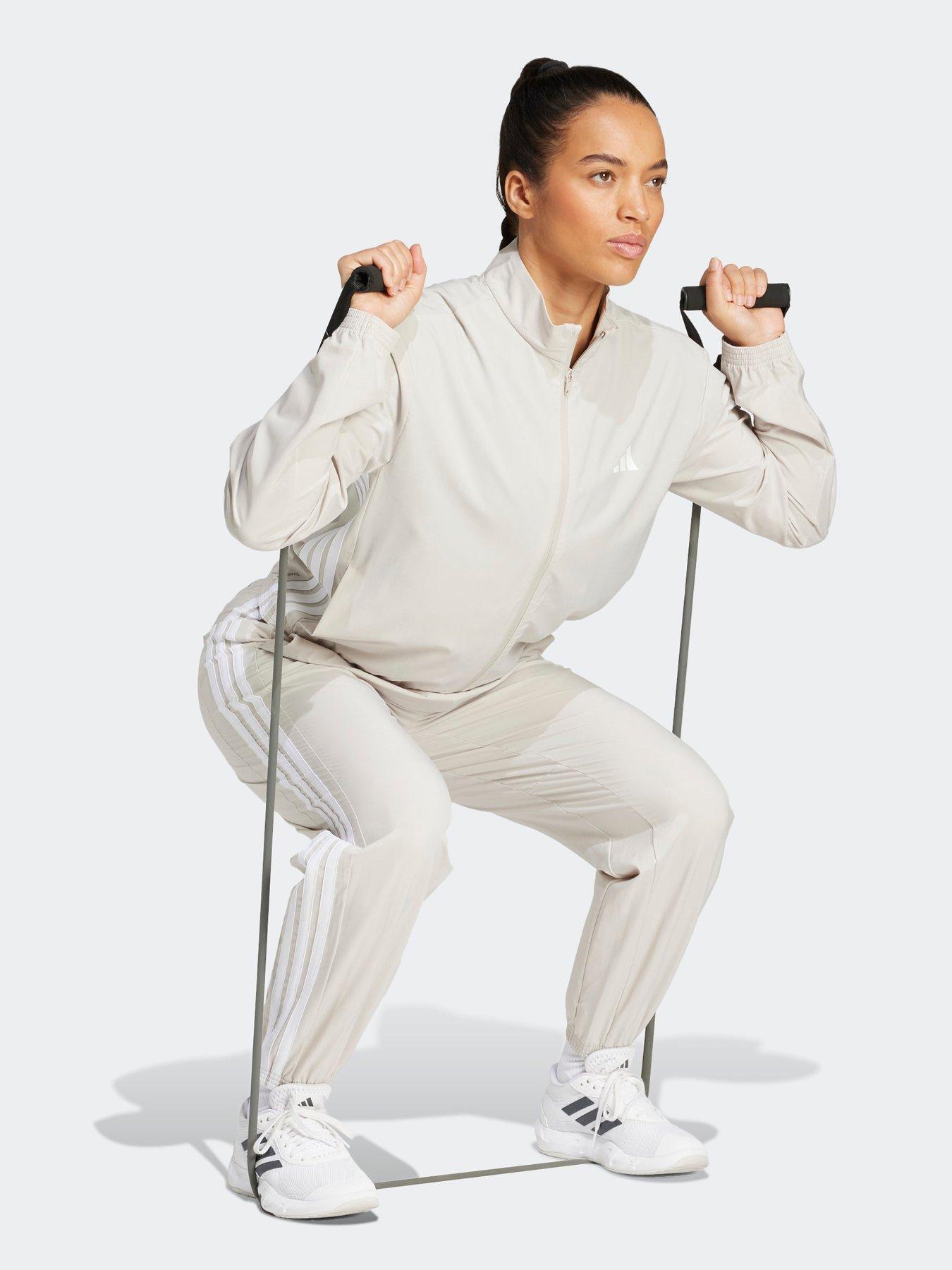 Image 3 of 5 of adidas Womens Training 3 Stripe Woven Joggers - Beige