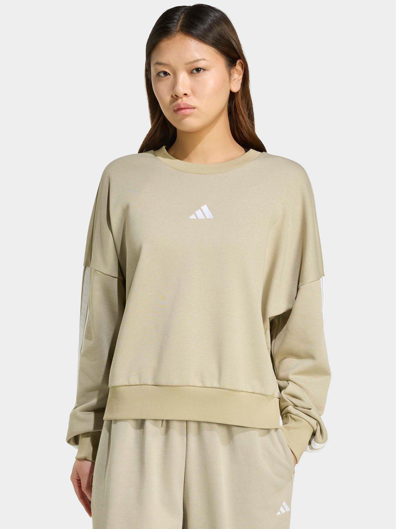 adidas Sportswear Women's 3-Stripe French Terry Crew - Khaki