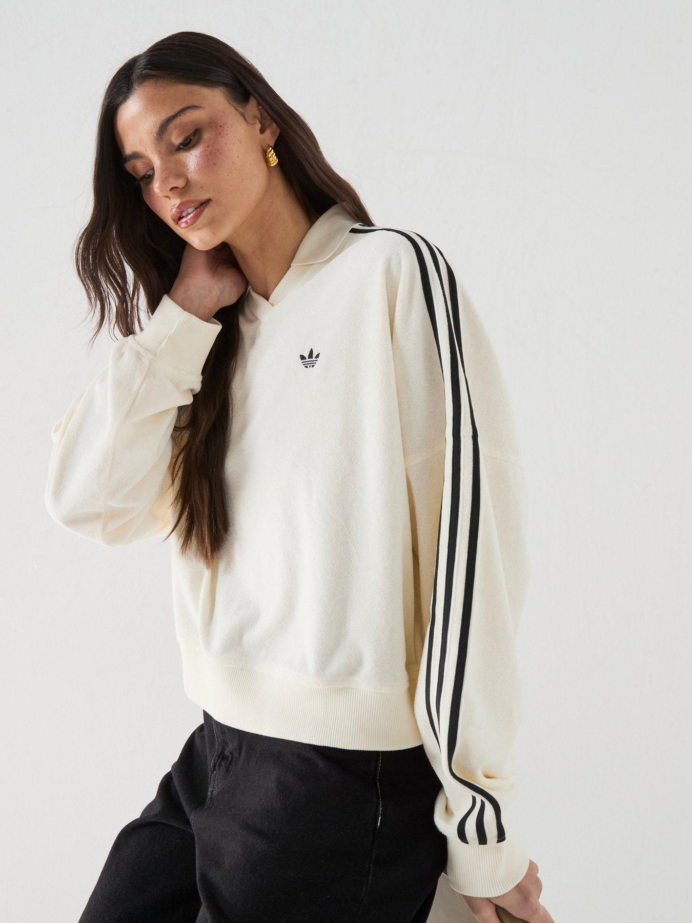 Image 1 of 6 of adidas Originals Women's Terry Towel V Neck Long Sleeves - White
