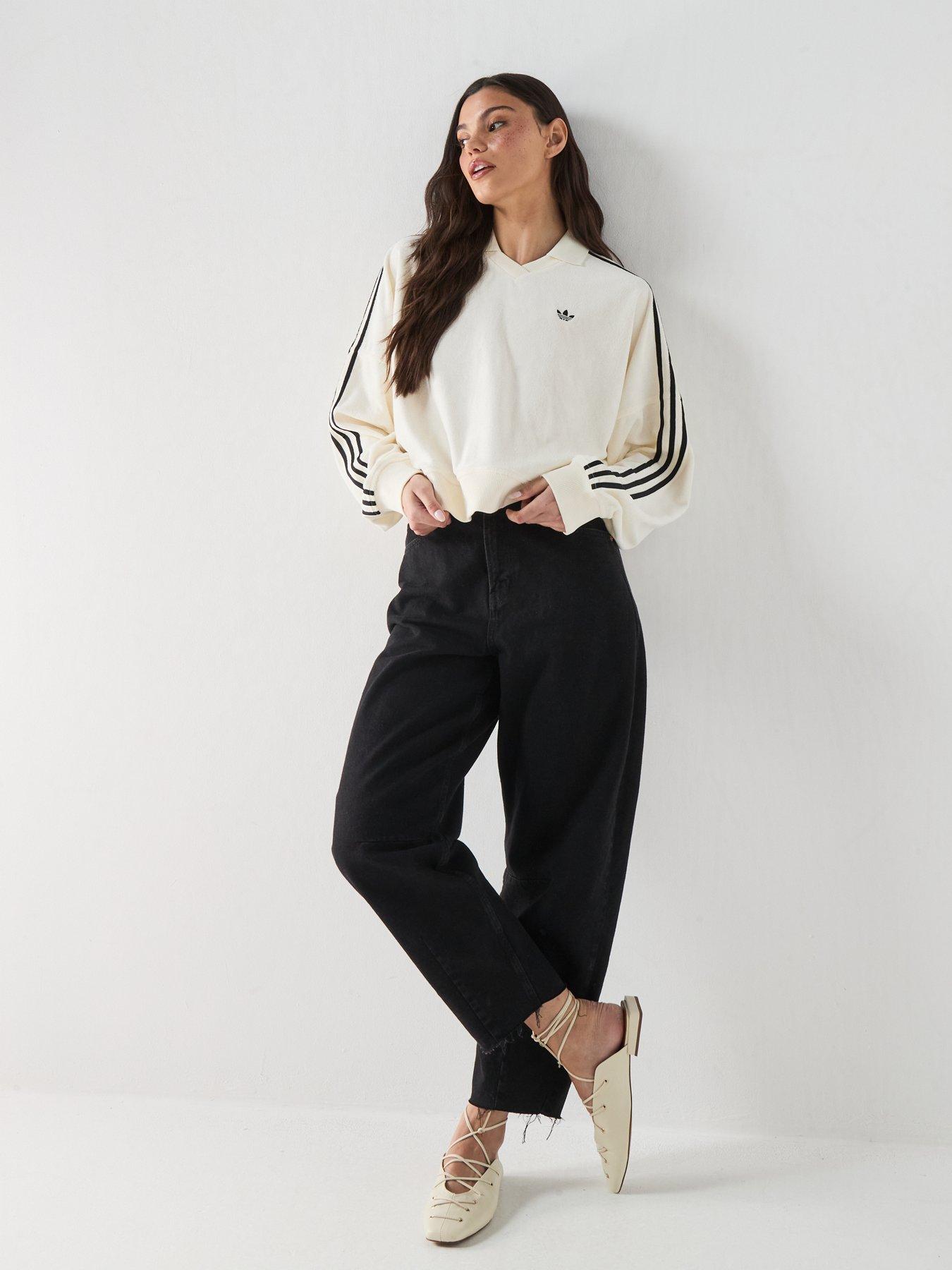 Image 3 of 6 of adidas Originals Women's Terry Towel V Neck Long Sleeves - White