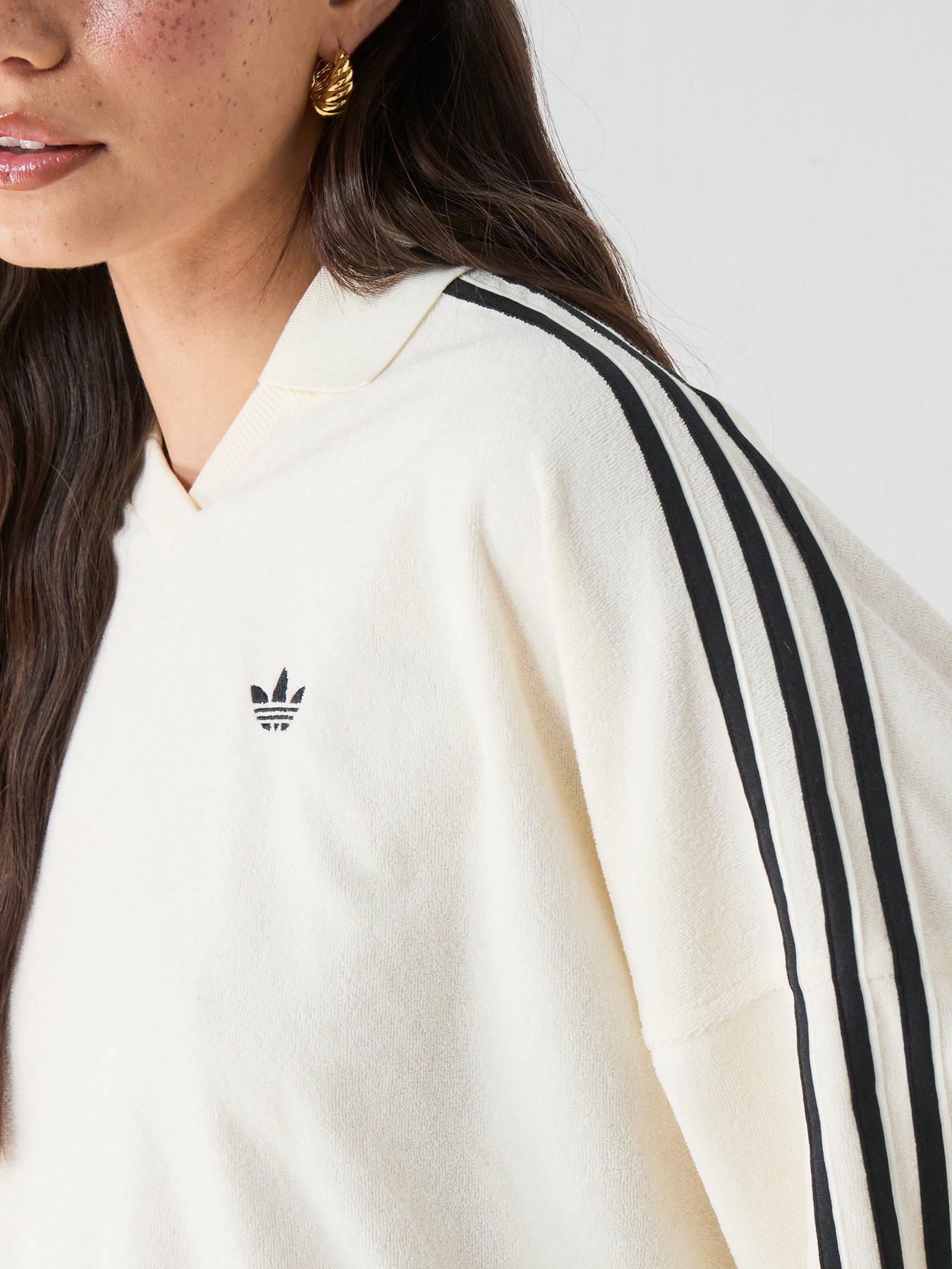 Image 4 of 6 of adidas Originals Women's Terry Towel V Neck Long Sleeves - White