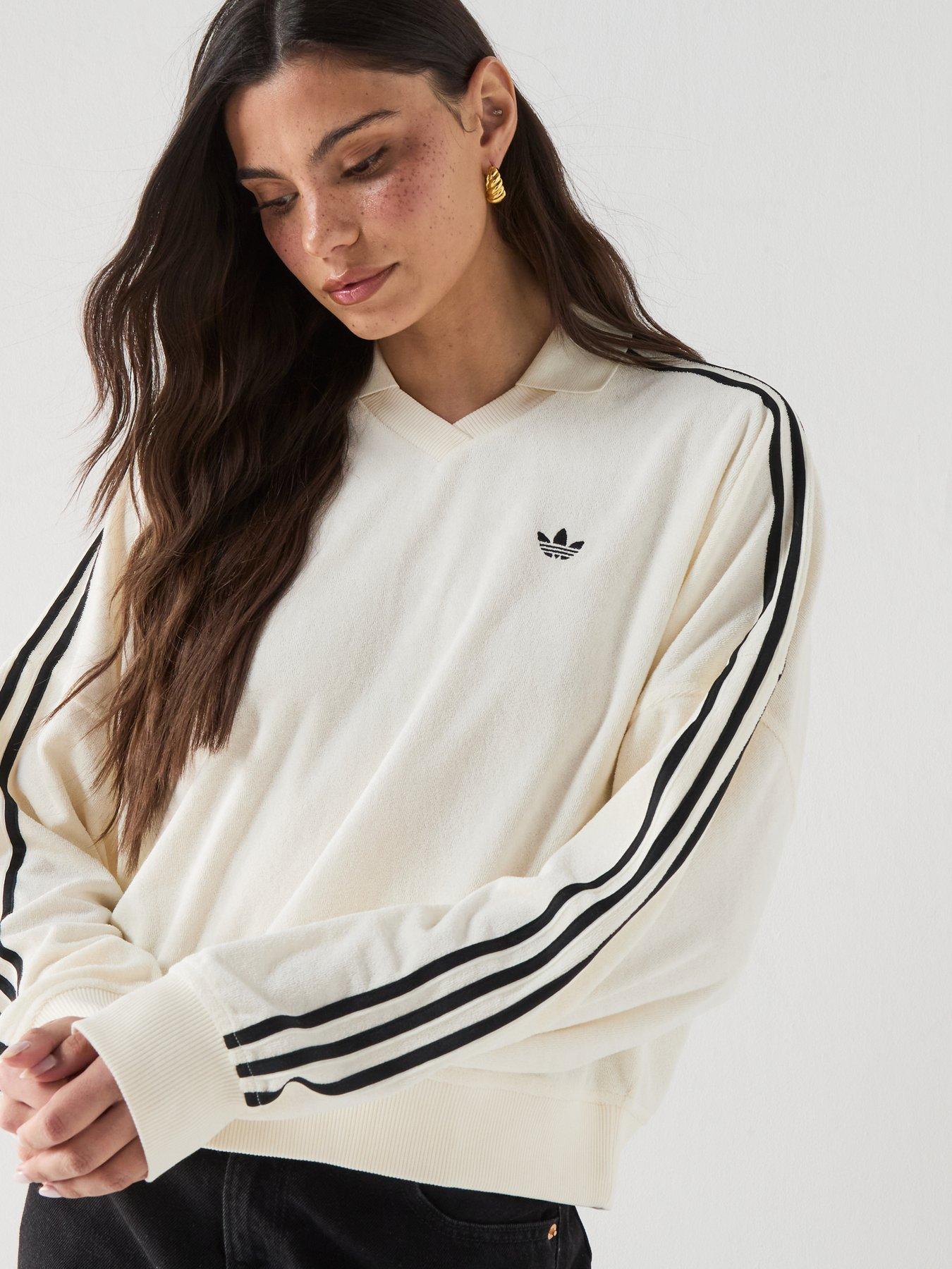 Image 5 of 6 of adidas Originals Women's Terry Towel V Neck Long Sleeves - White