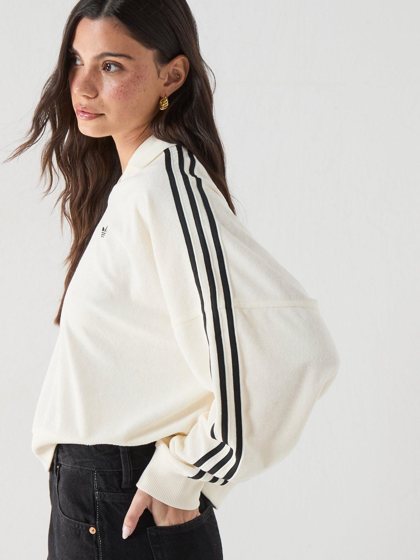 Image 6 of 6 of adidas Originals Women's Terry Towel V Neck Long Sleeves - White