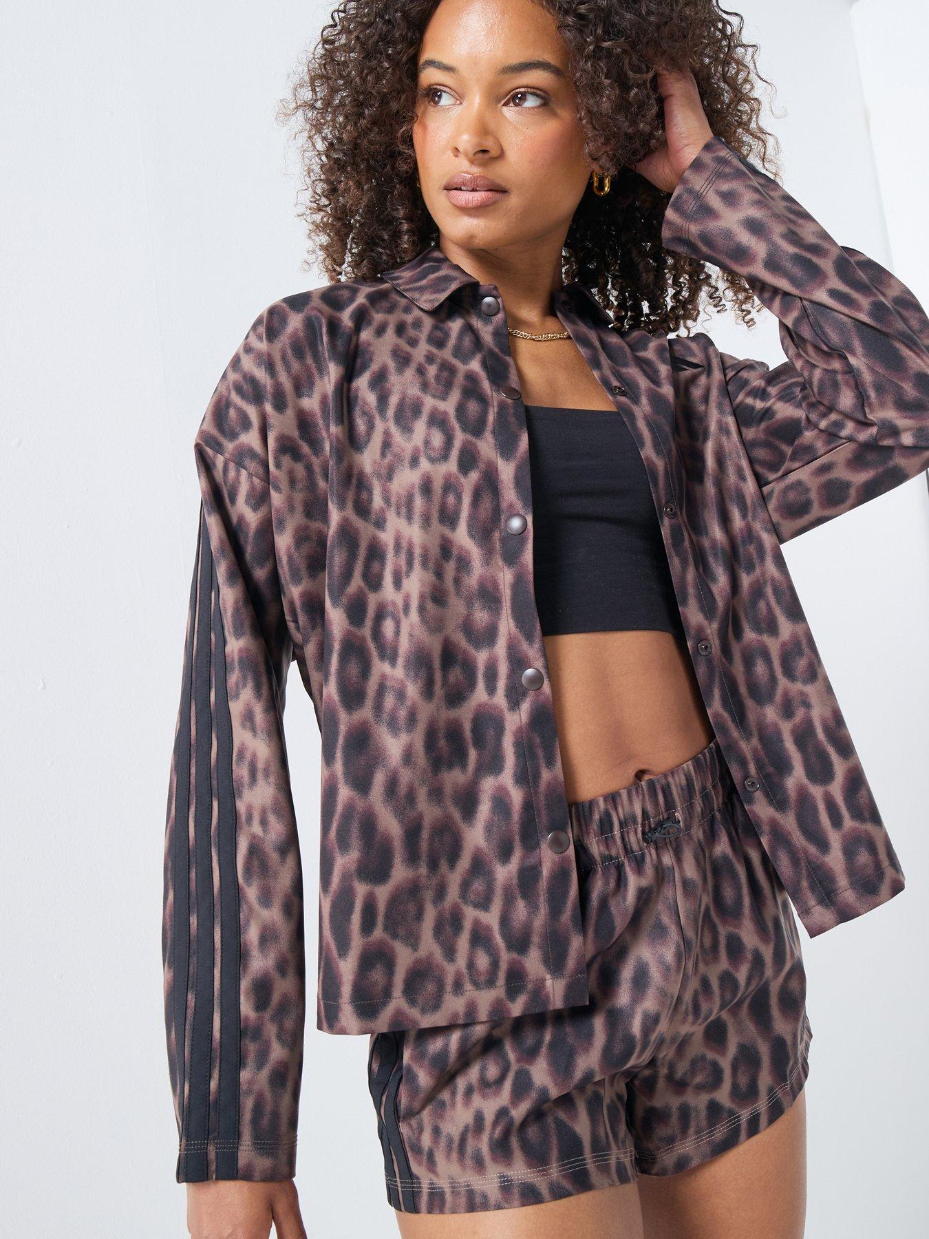 adidas Sportswear Women's Seasonal Essentials Leopard Print Woven Overshirt With 3-Stripes - Brown