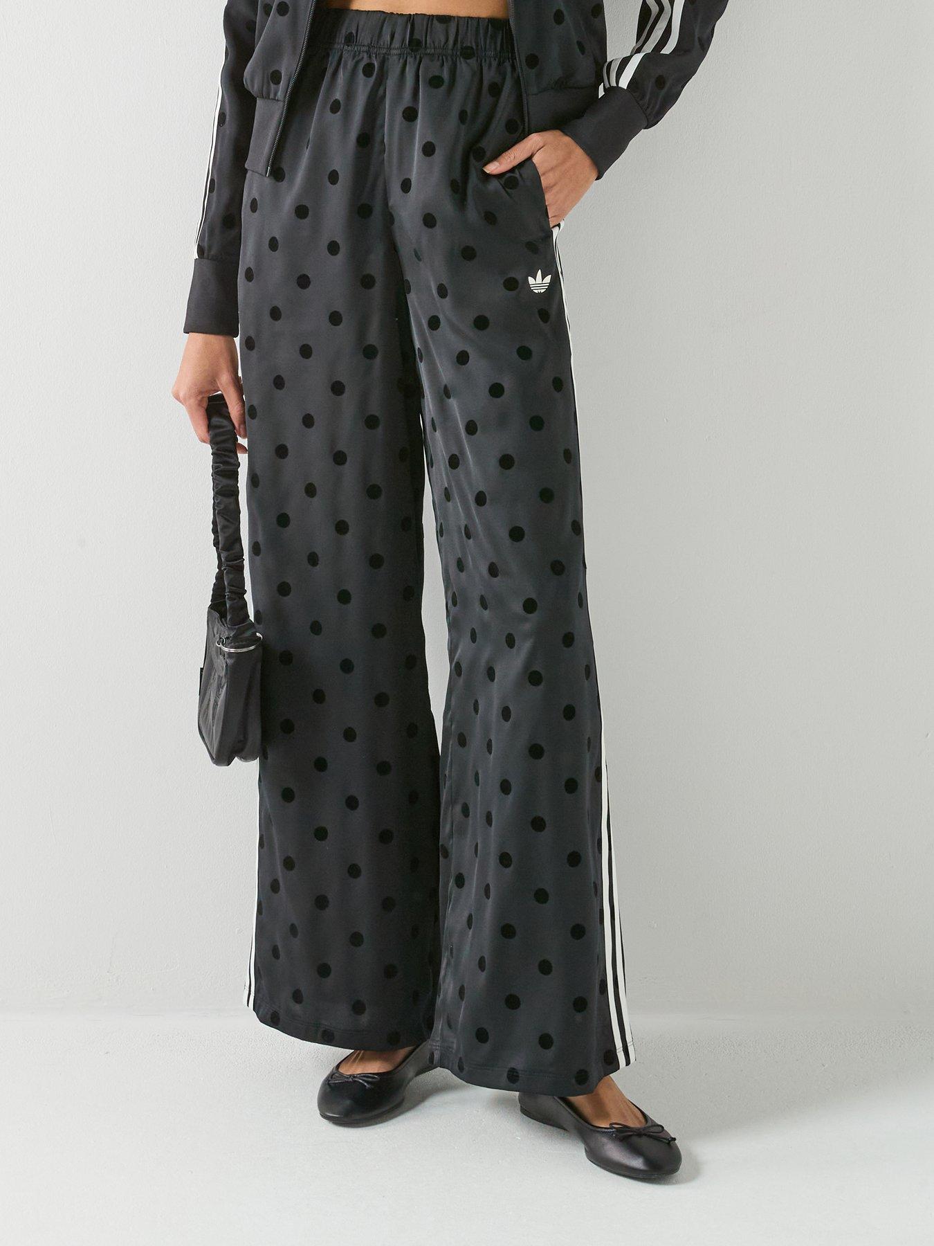 Image 6 of 6 of adidas Originals Womens Satin Polka Dot Wide Leg Pants - Black