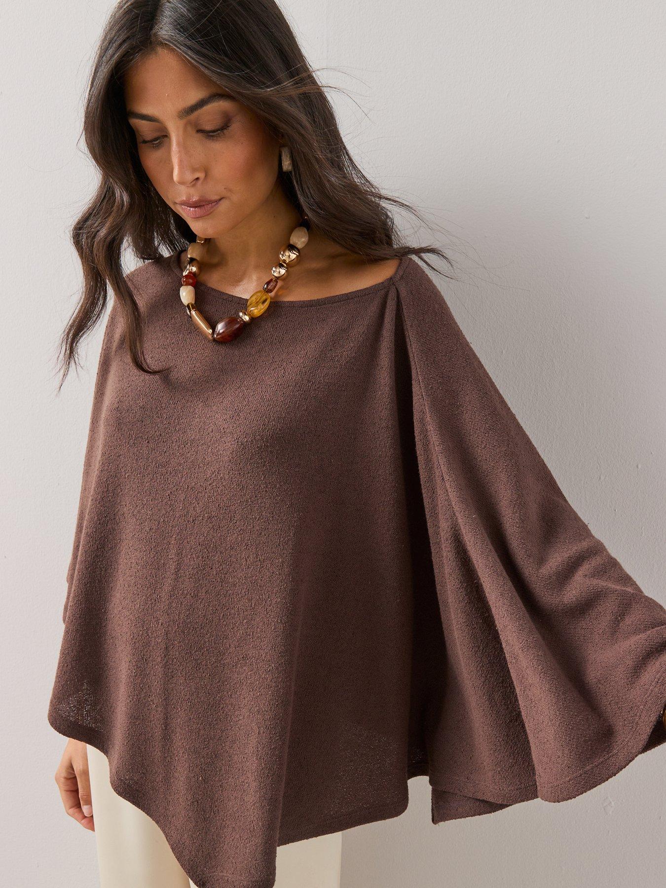 The Very Collection Textured Loose Fit Poncho - Brown