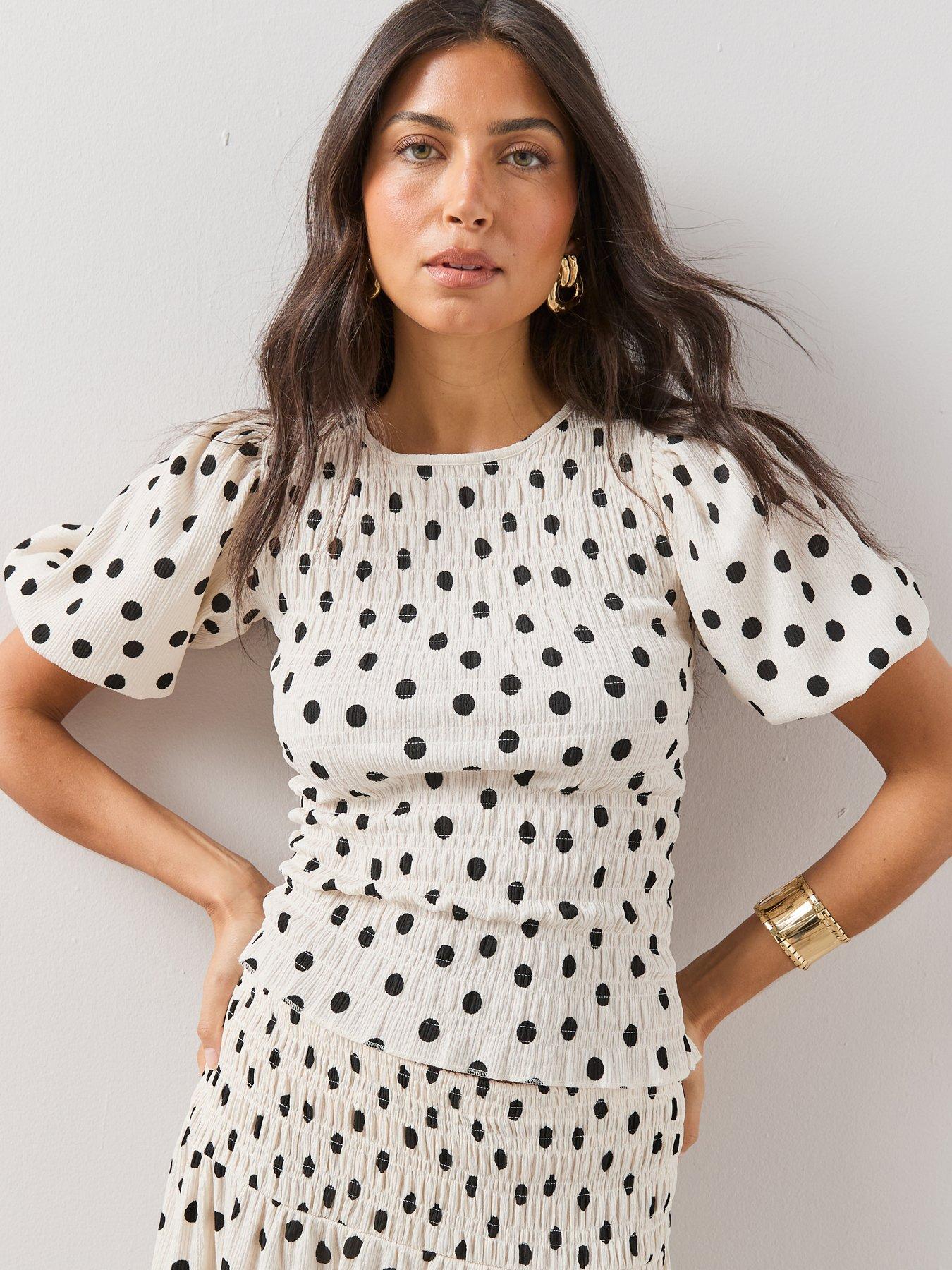 The Very Collection Spot Shirred Puff Sleeve Top - Multi