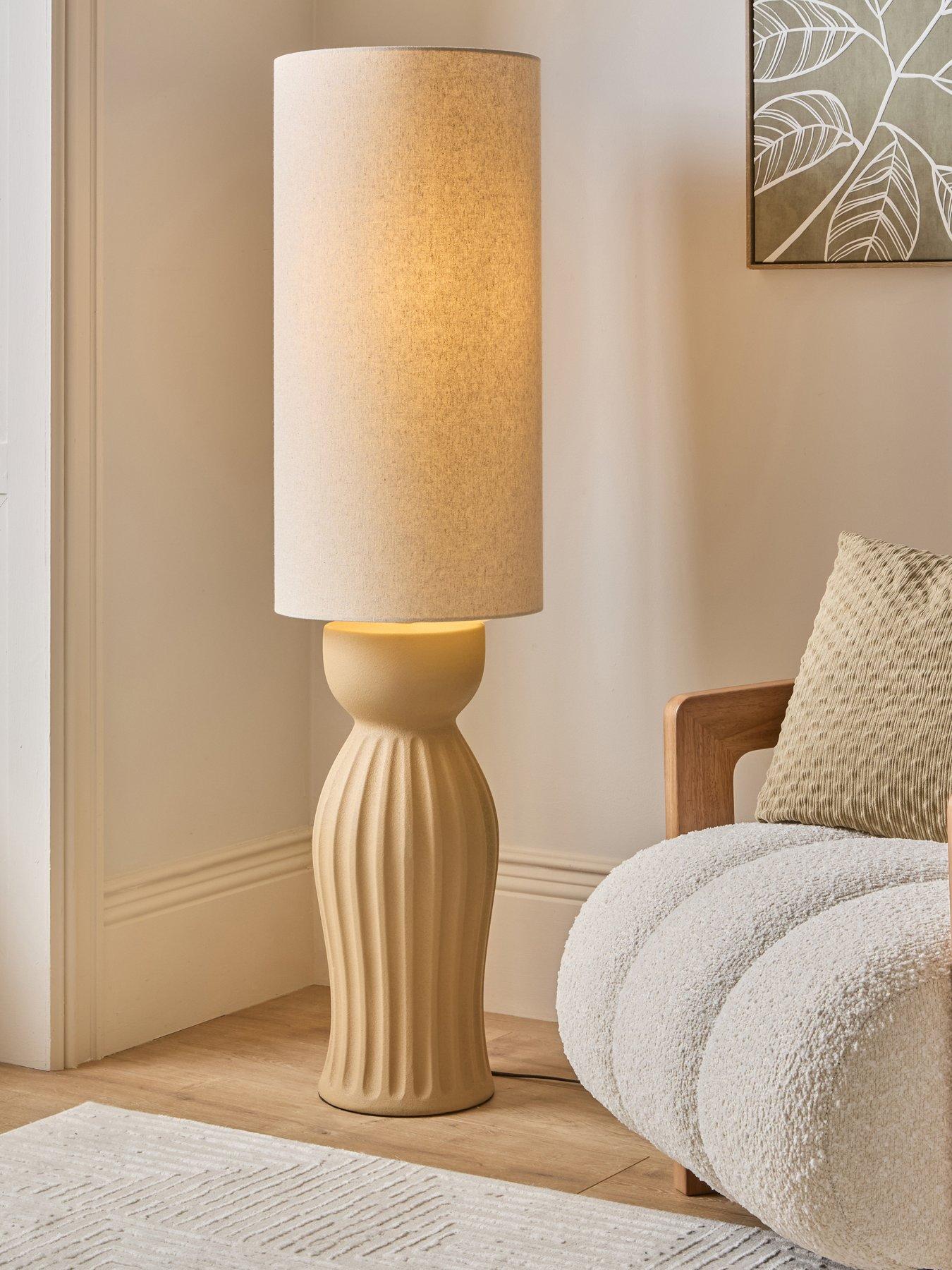 The Very Collection Stoneware Ribbed Ceramic Floor Lamp - Brown