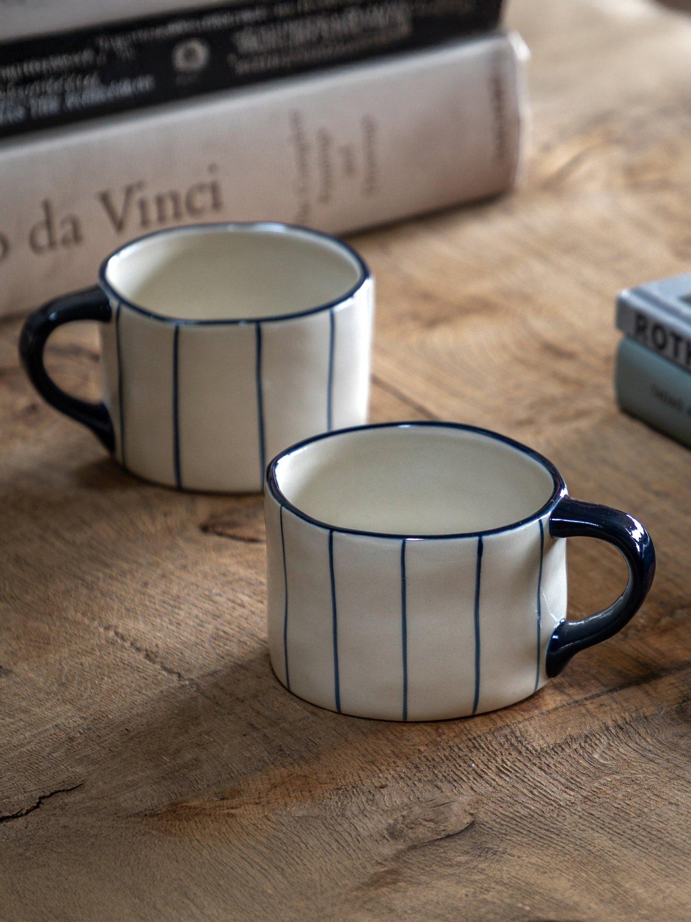Image 1 of 4 of Gallery Direct Set Of 4 Organic Blue Stripe Mugs