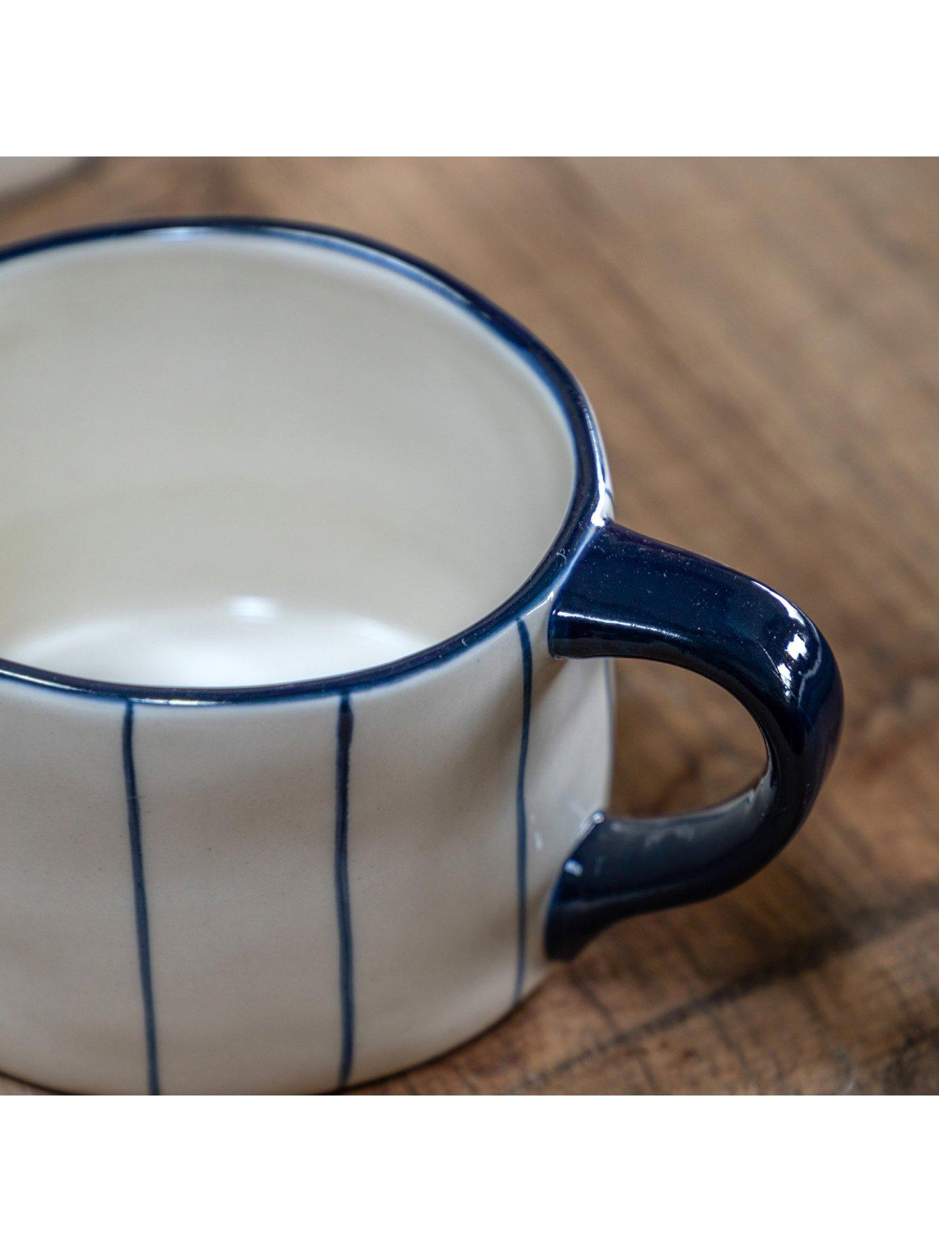 Image 4 of 4 of Gallery Direct Set Of 4 Organic Blue Stripe Mugs