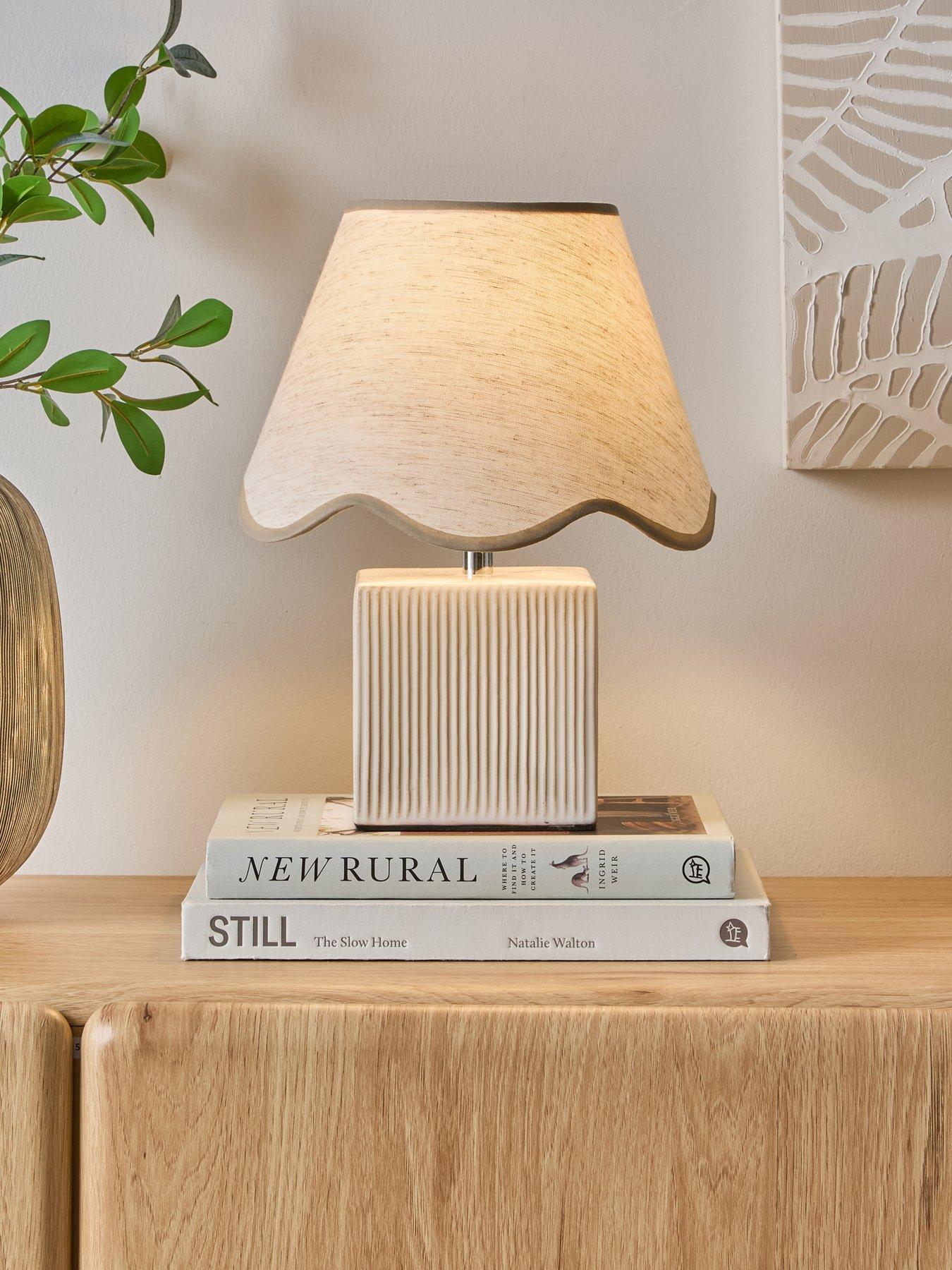 Image 1 of 8 of The Very Collection Ribbed Cube Table Lamp With Scalloped Shade