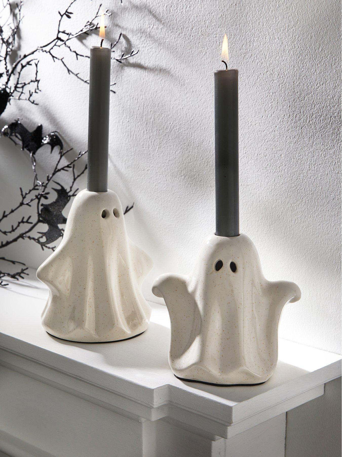 The Very Collection Set Of 2 Ceramic Ghost Shaped Candle Holders in White