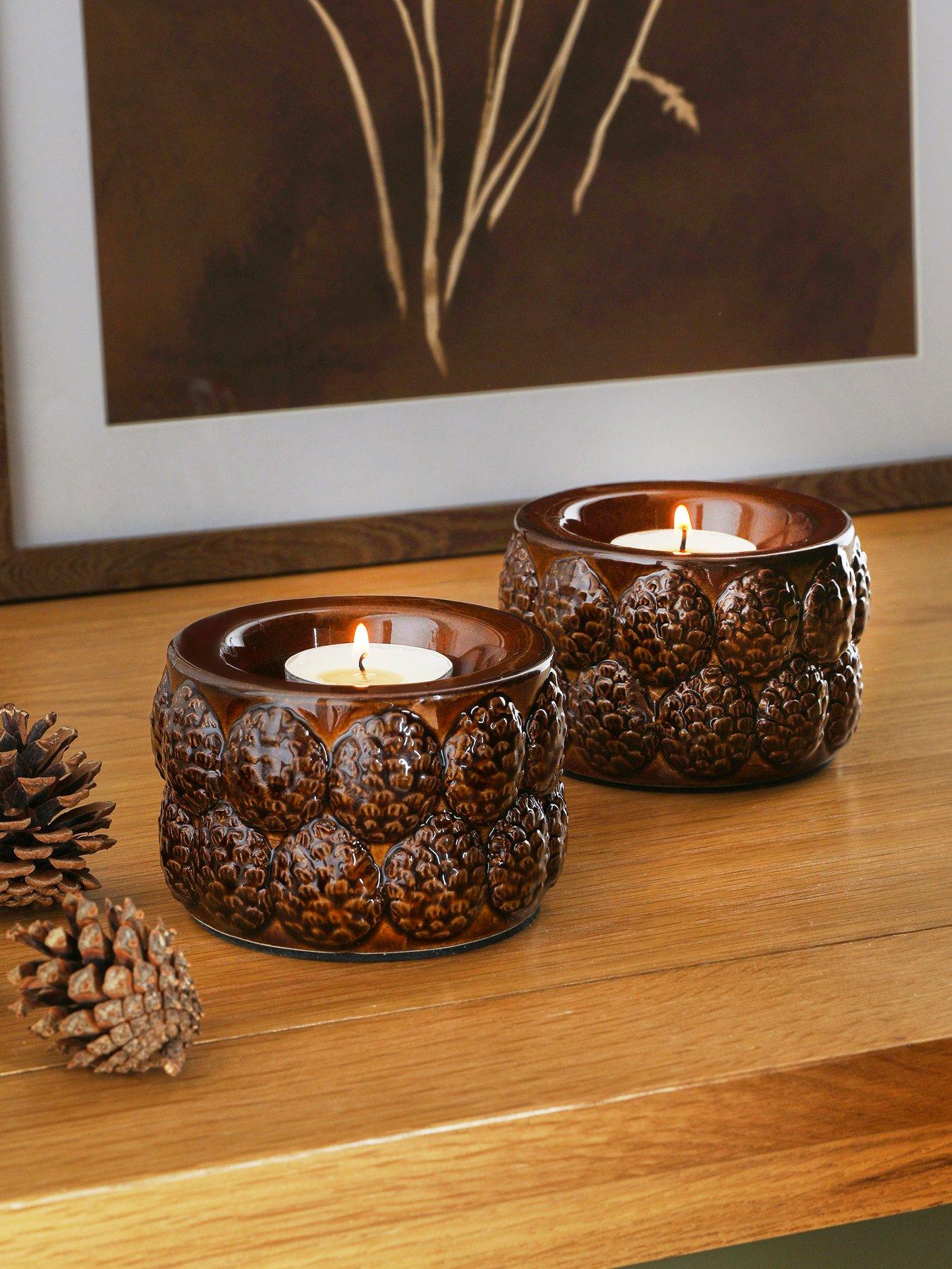 Image 1 of 7 of The Very Collection Set of 2&nbsp;Tealight Candle Holders With Pinecone Detail