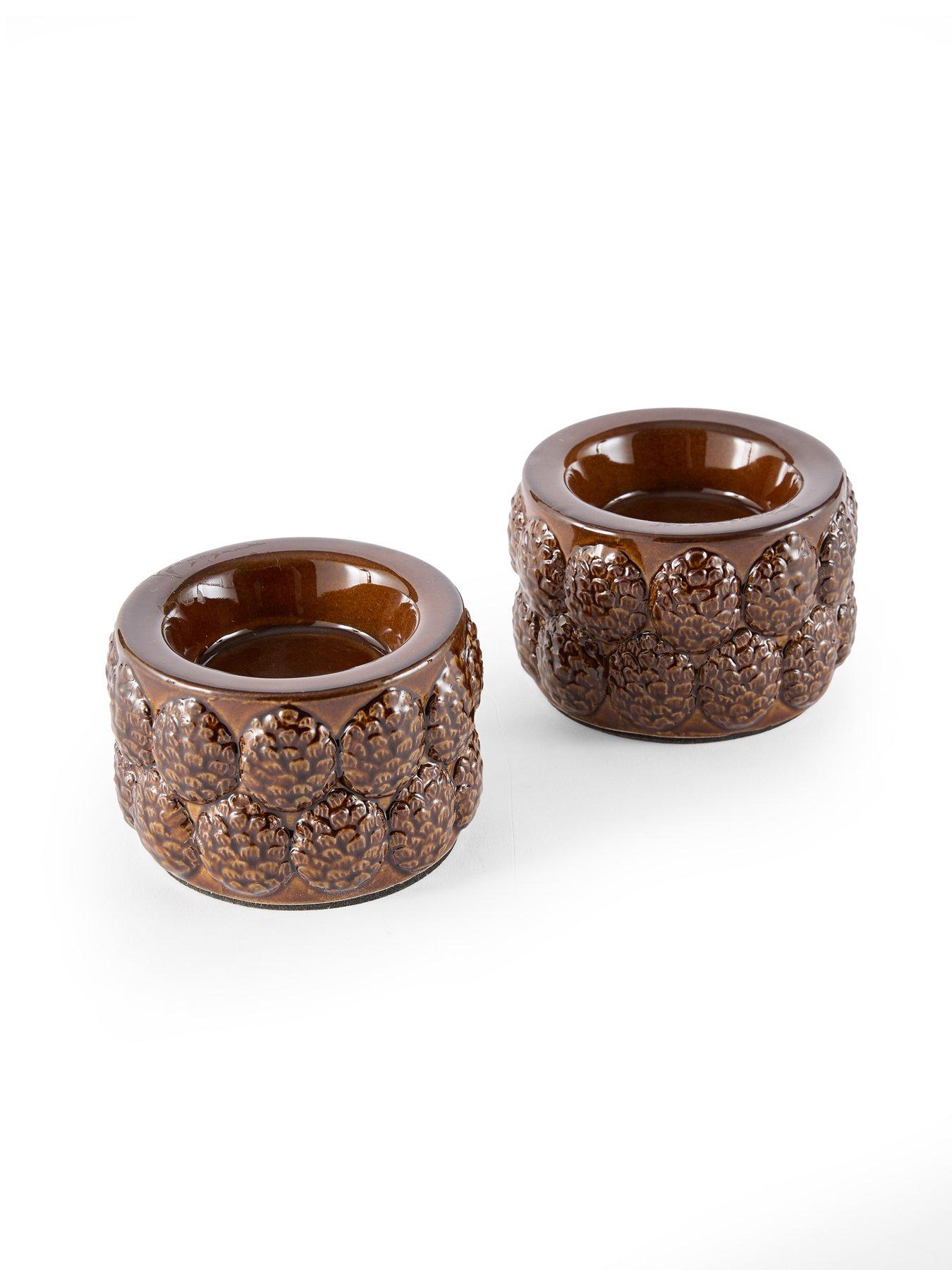 Image 4 of 7 of The Very Collection Set of 2&nbsp;Tealight Candle Holders With Pinecone Detail