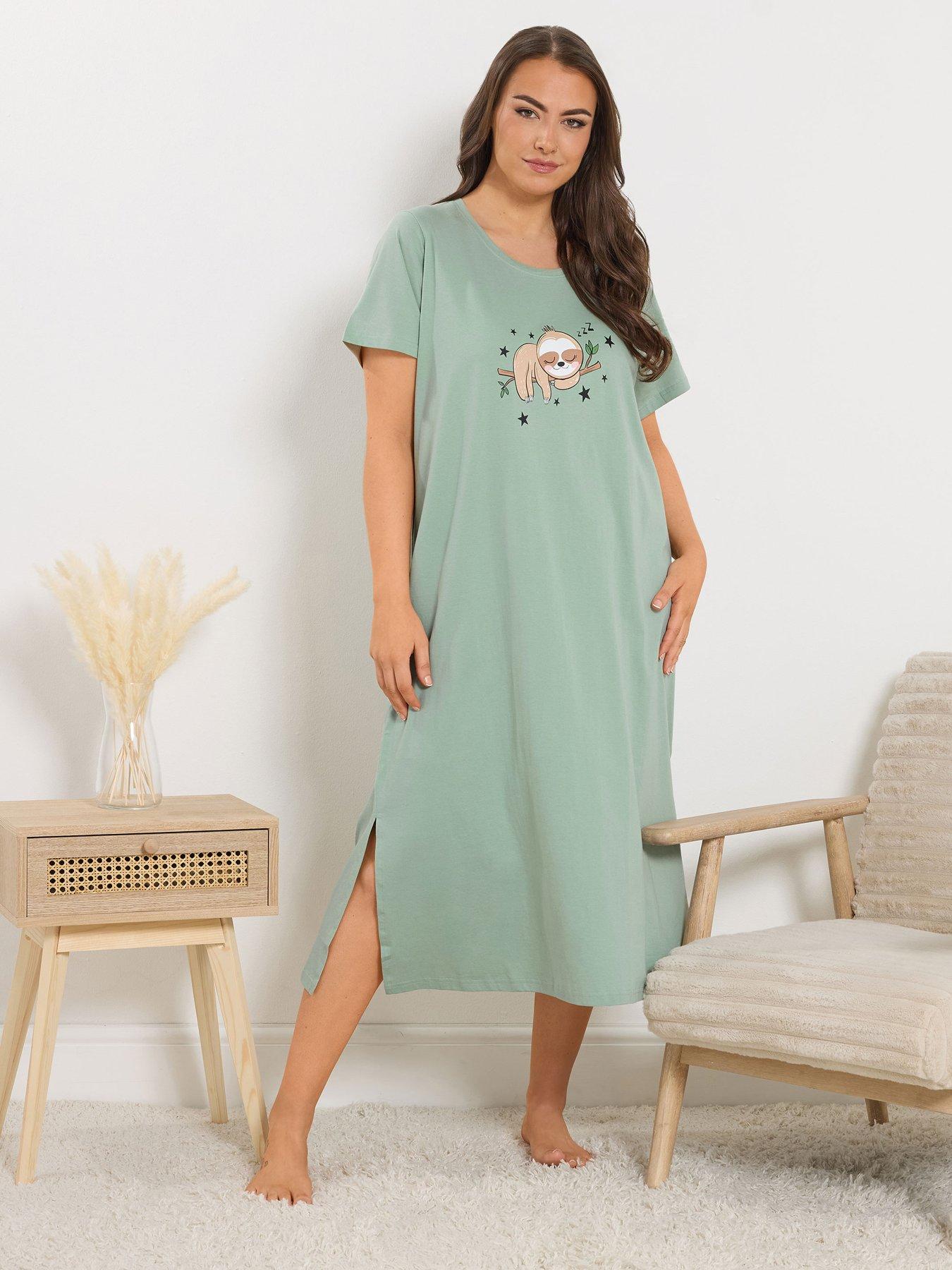 Yours Curve Sloth Midaxi Nightdress - Green
