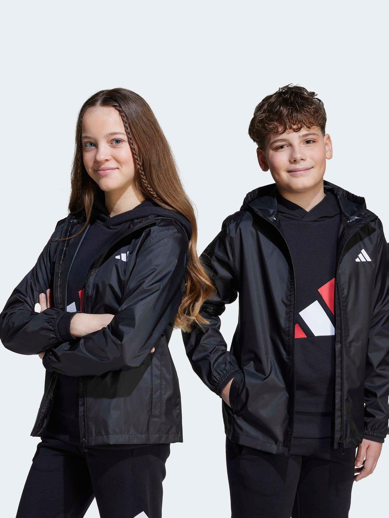 adidas-sportswear-junior-unisex-rain-jacket-blackfront
