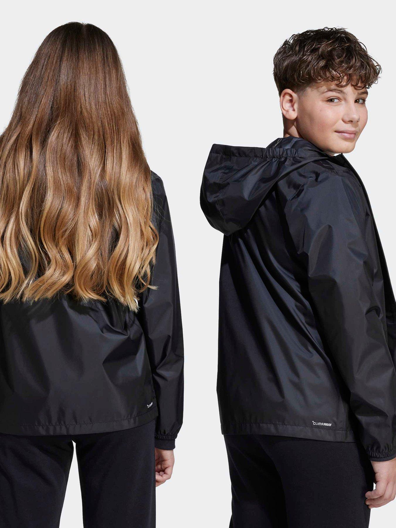 adidas-sportswear-junior-unisex-rain-jacket-blackstillFront