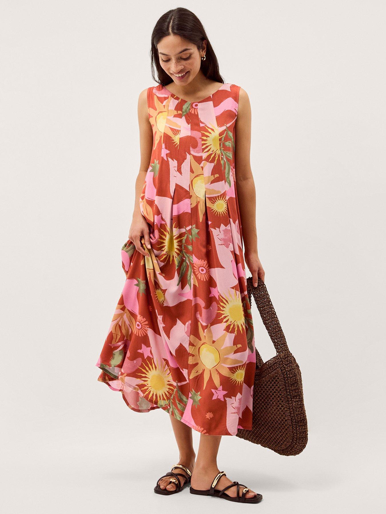 Image 1 of 4 of Monsoon Anissa A-Line Dress - Orange