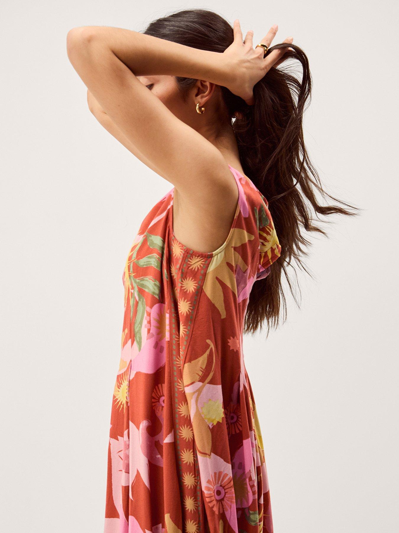 Image 3 of 4 of Monsoon Anissa A-Line Dress - Orange