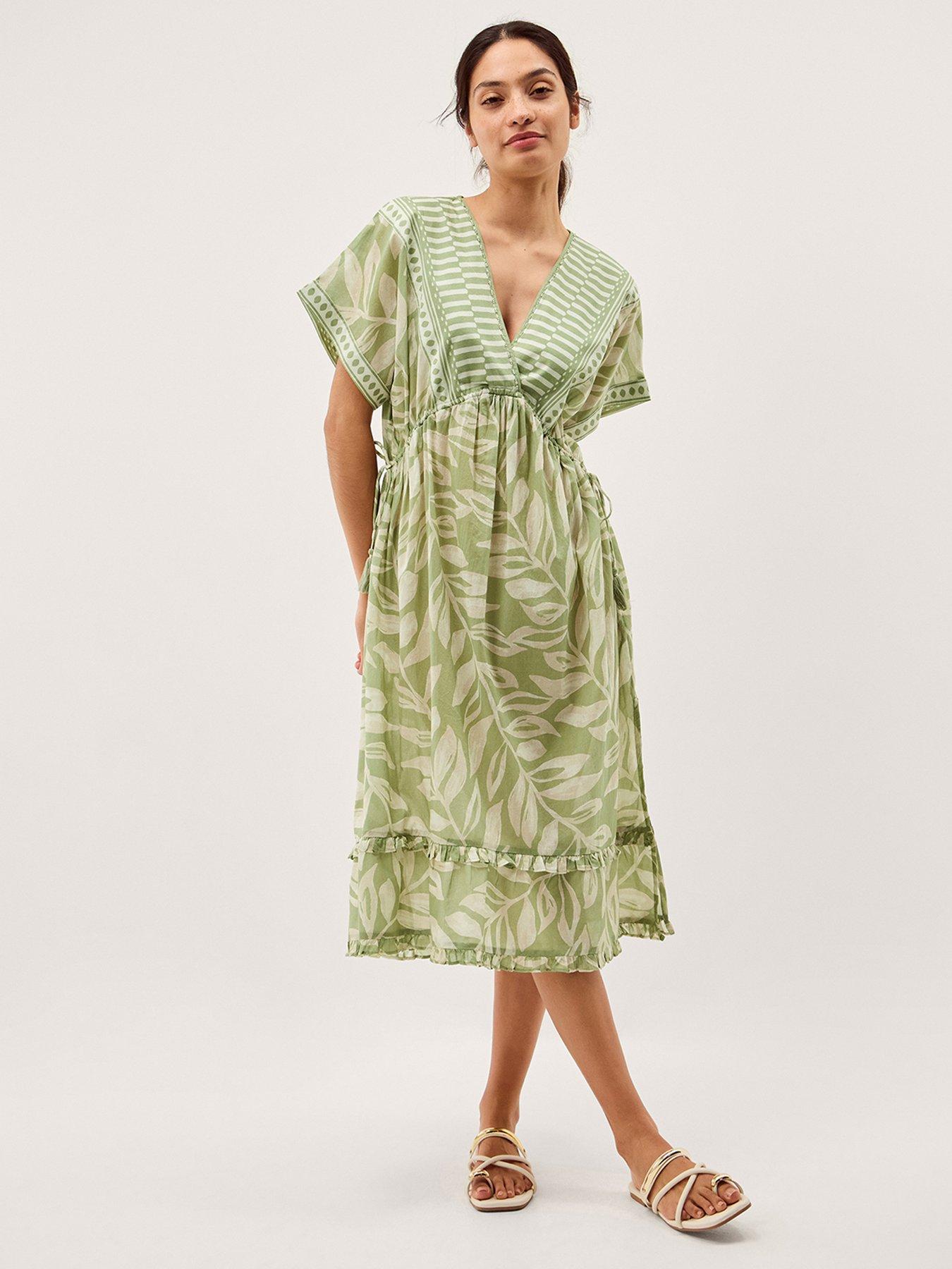 Image 1 of 5 of Monsoon Lillie Printed Dress - Green