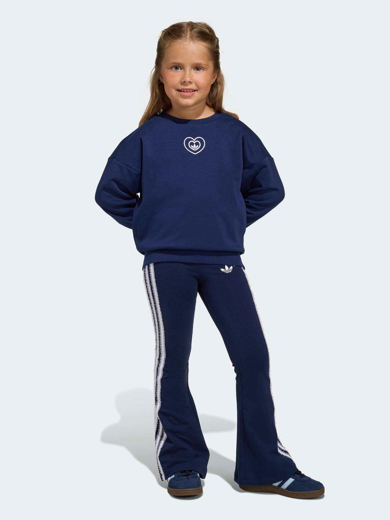 Image 1 of 7 of adidas Originals Kids Girl's Disney Crew and Flared Leggings Set - Blue