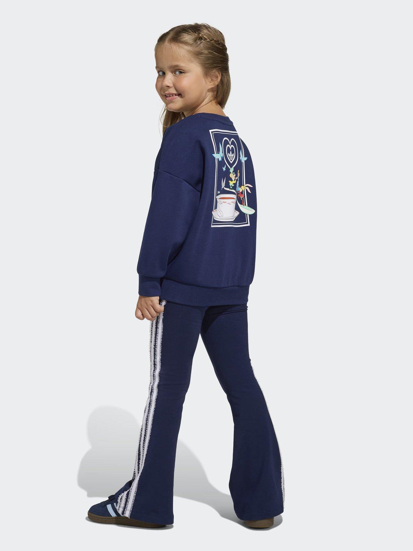 Image 2 of 7 of adidas Originals Kids Girl's Disney Crew and Flared Leggings Set - Blue