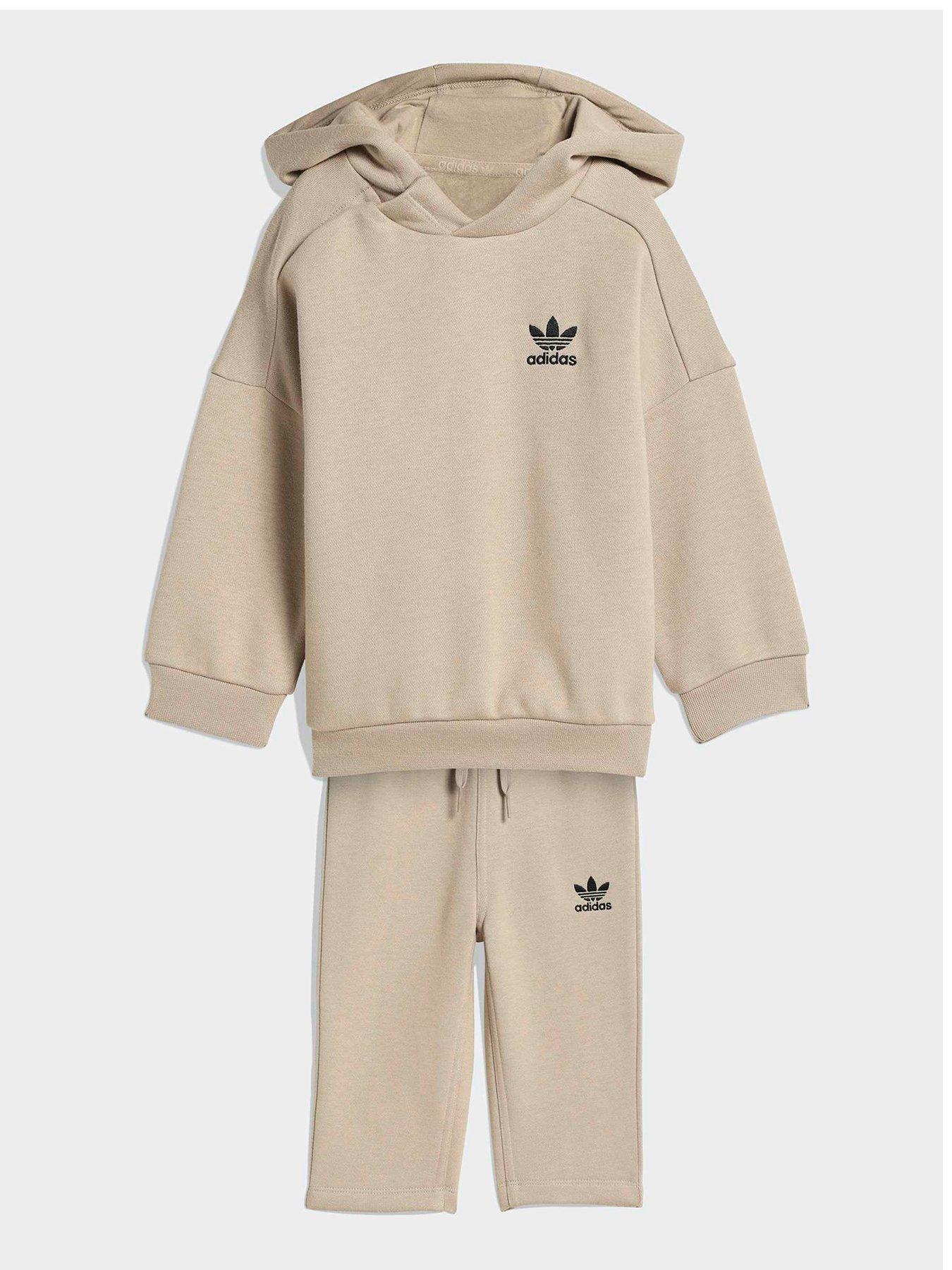 adidas Originals Infant Unisex Oversized Hoodie Open Hem Pantsset - Beige