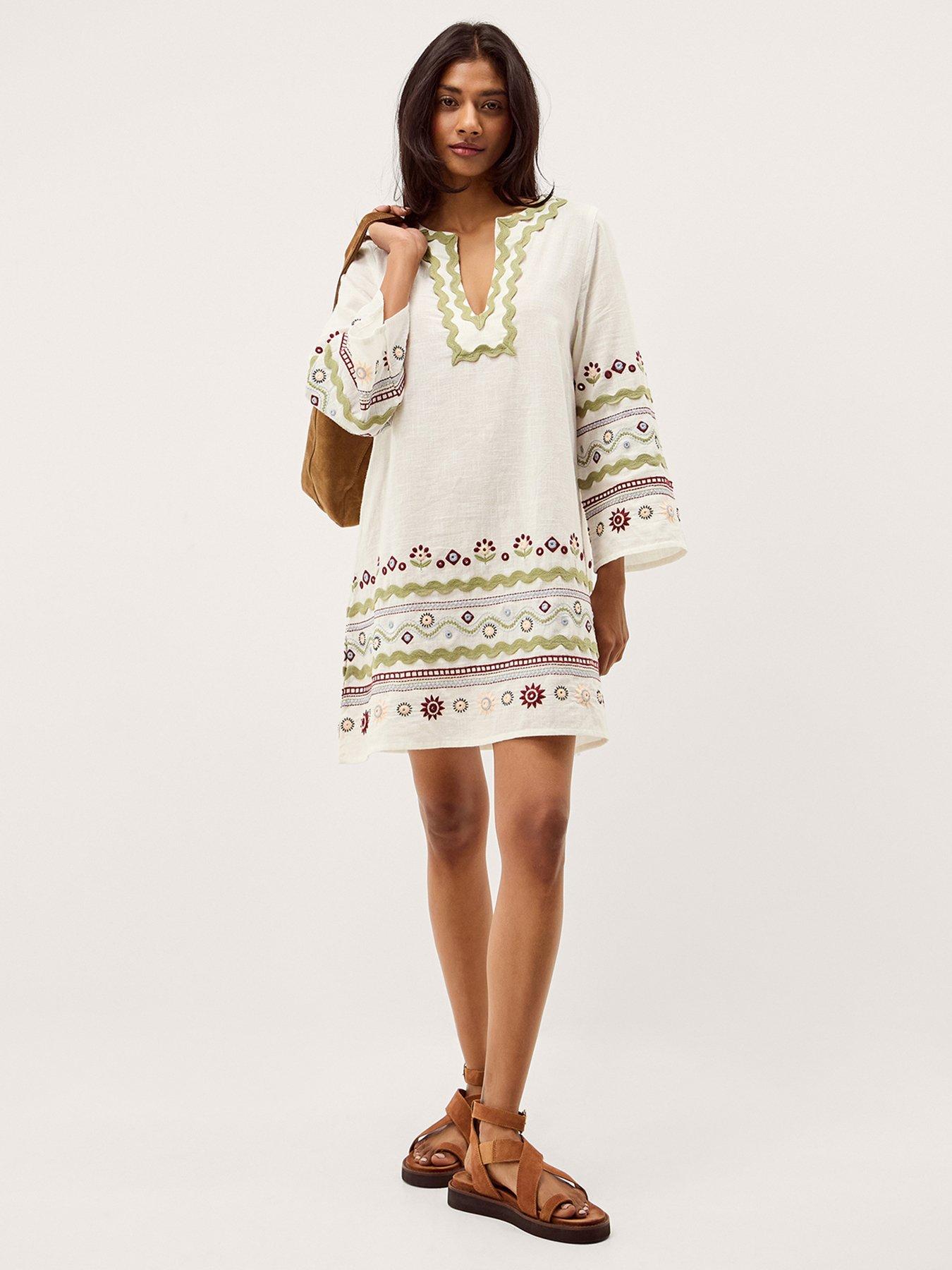 Image 3 of 4 of Monsoon Bria Embroidered Mini Tunic Dress - Cream