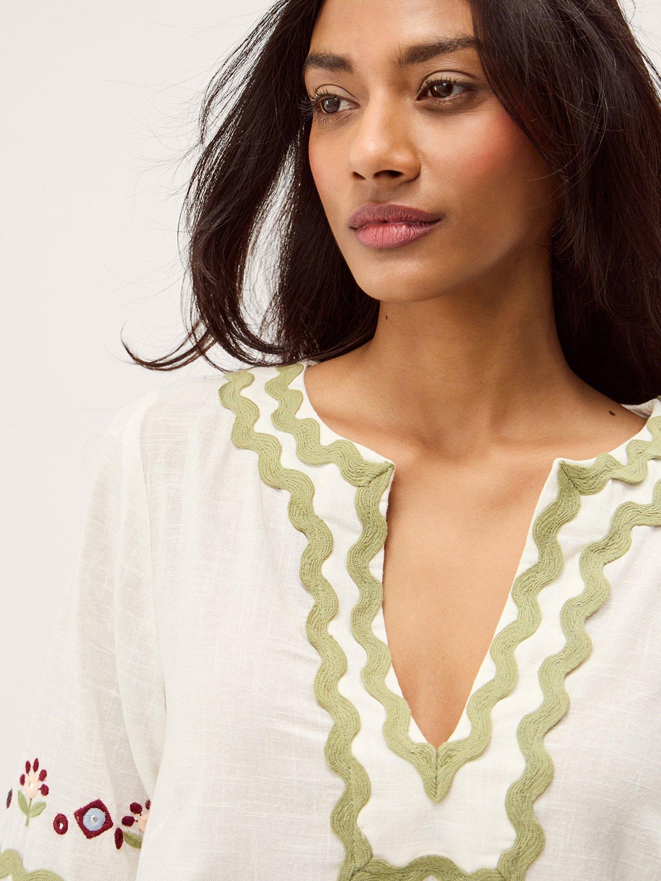 Image 4 of 4 of Monsoon Bria Embroidered Mini Tunic Dress - Cream