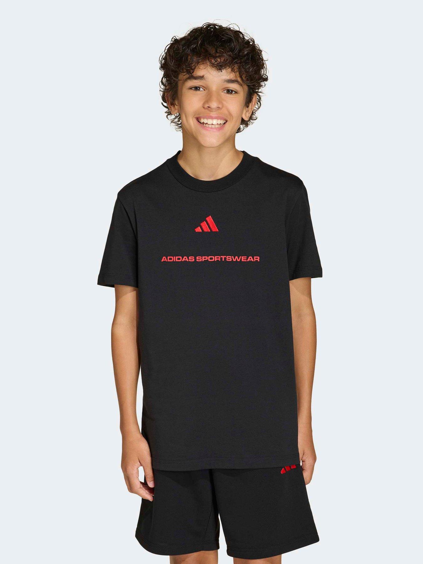 Adidas Sportswear Junior Boys Boys Slogan Single Jersey T-Shirt - Black
