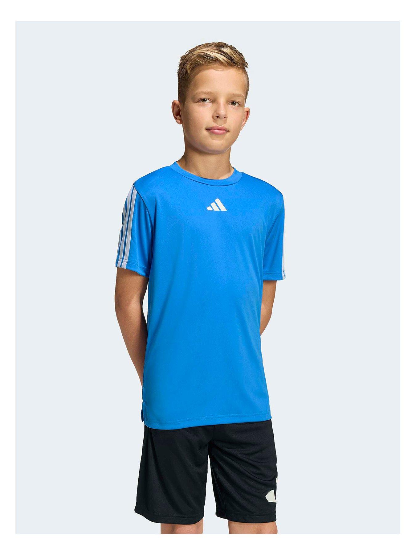 adidas-junior-boys-train-essentials-3-stripe-t-shirt-bluestillFront
