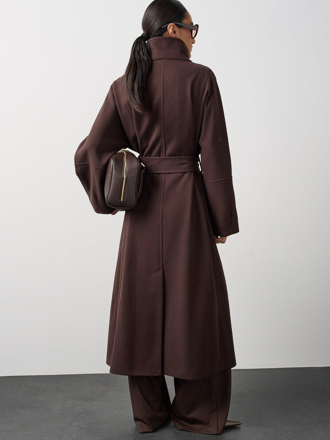 Image 2 of 7 of Michelle Keegan Belted Funnel Neck Longline Coat - Brown