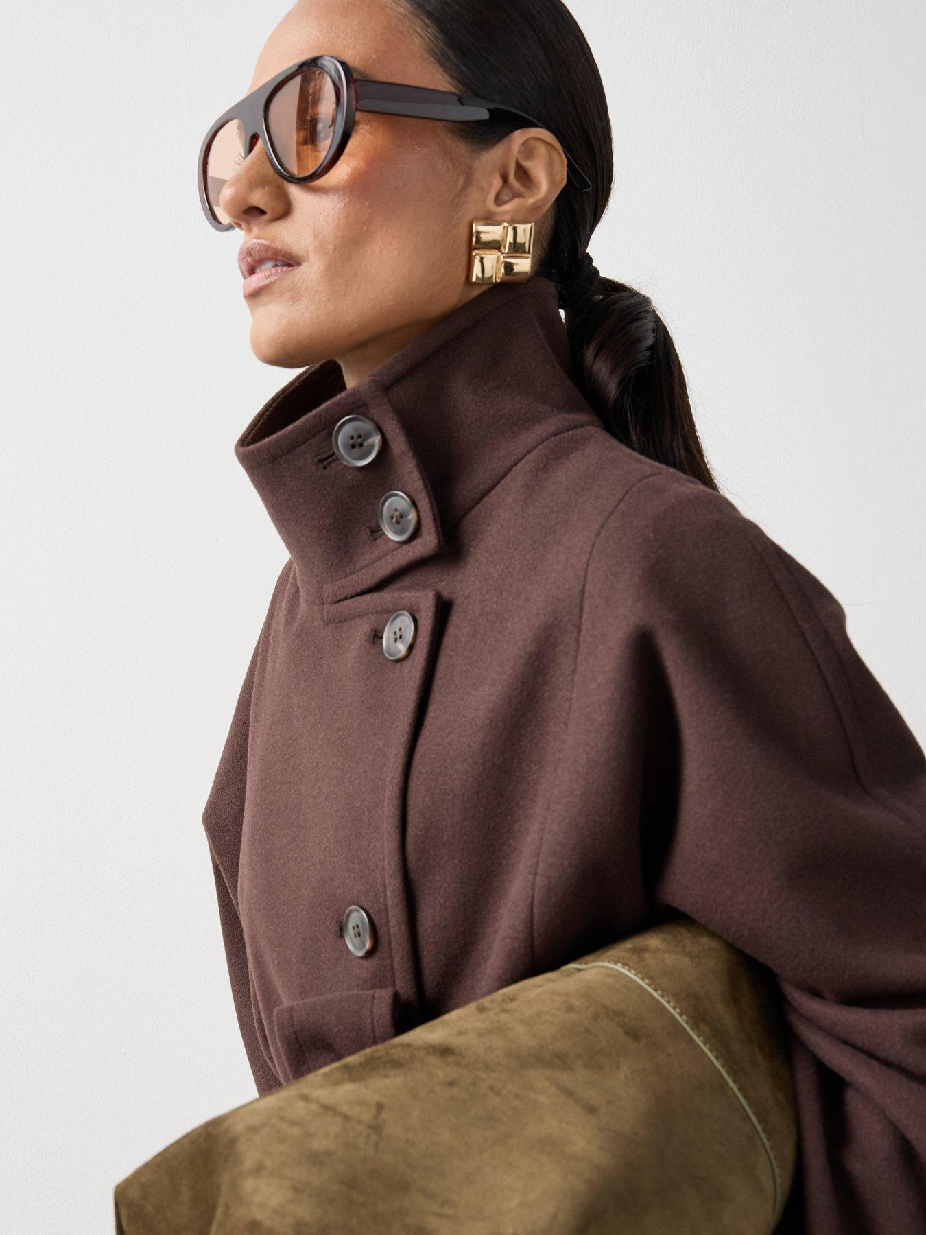 Image 6 of 7 of Michelle Keegan Belted Funnel Neck Longline Coat - Brown