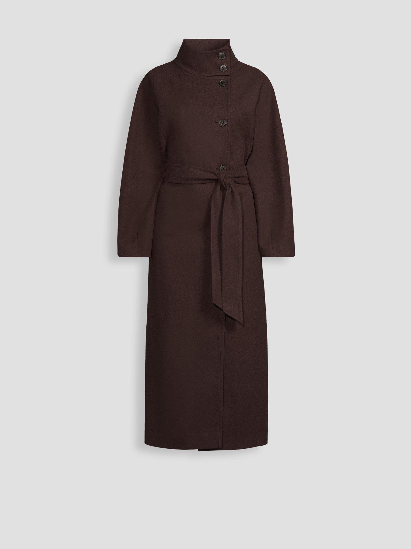 Image 7 of 7 of Michelle Keegan Belted Funnel Neck Longline Coat - Brown