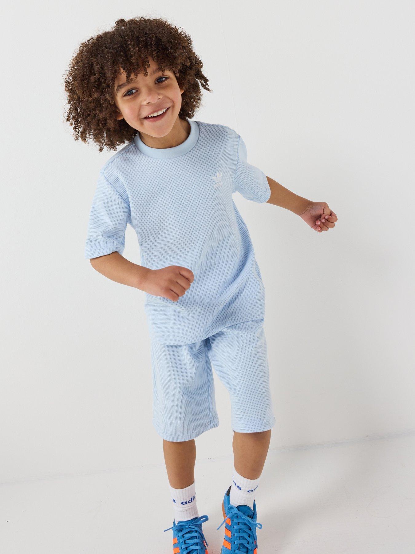 Image 3 of 6 of adidas Originals Kids Unisex Loose Waffle Short T-Shirt Set - Blue