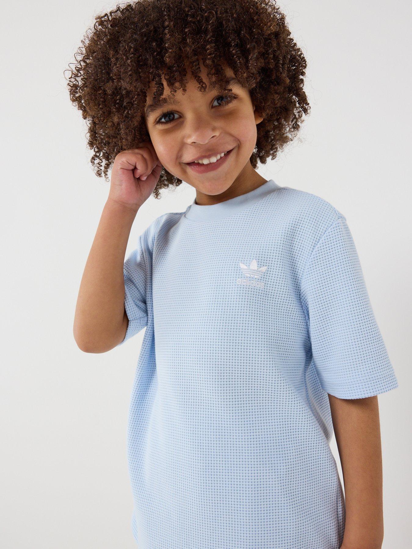 Image 4 of 6 of adidas Originals Kids Unisex Loose Waffle Short T-Shirt Set - Blue