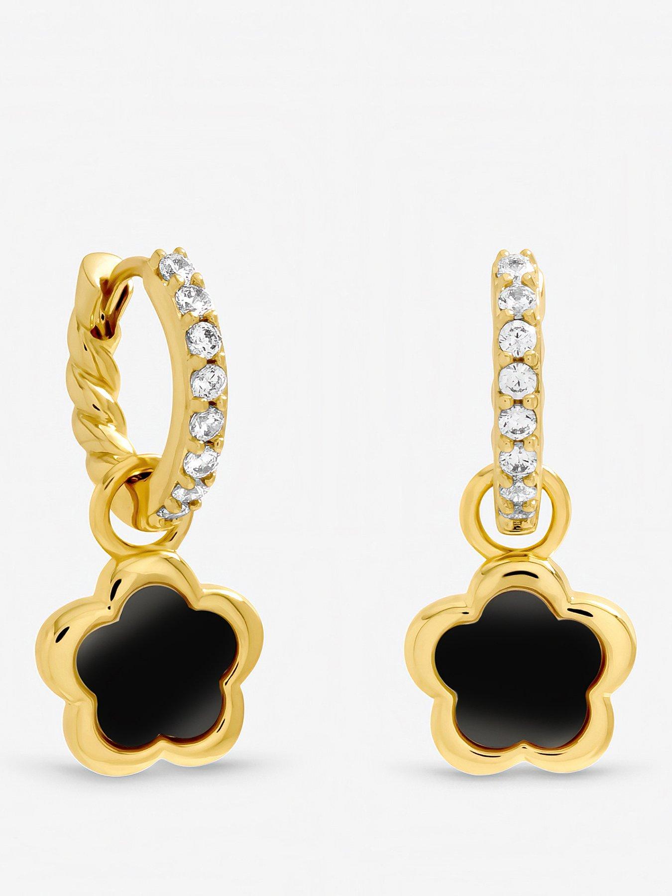 Inicio Inicio Gold Plated and Jet Flower Earrings - Gift Pouch