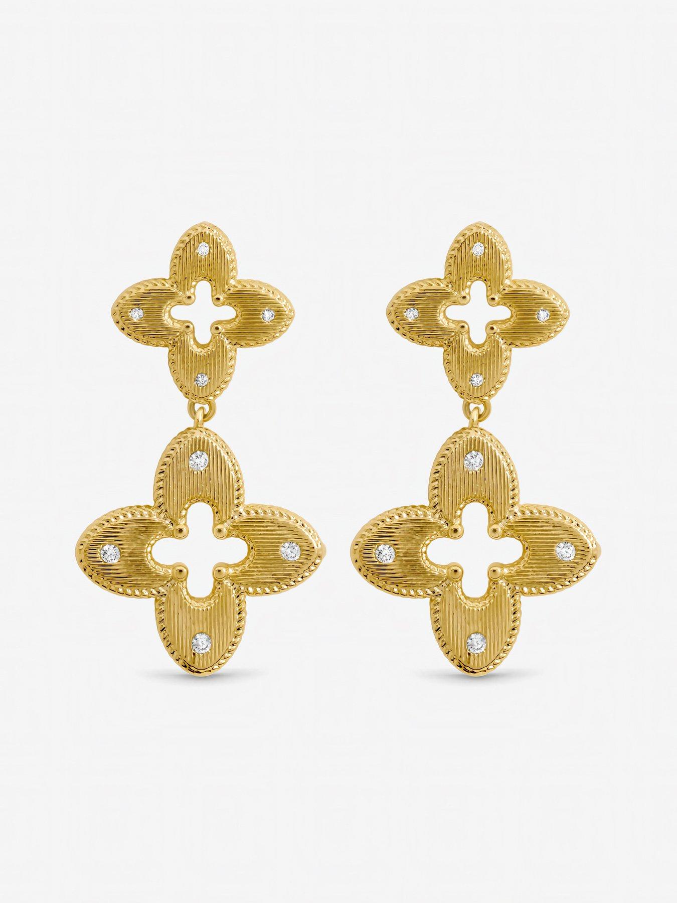 jon-richard-gold-plated-textured-crystal-clover-earringsstillFront