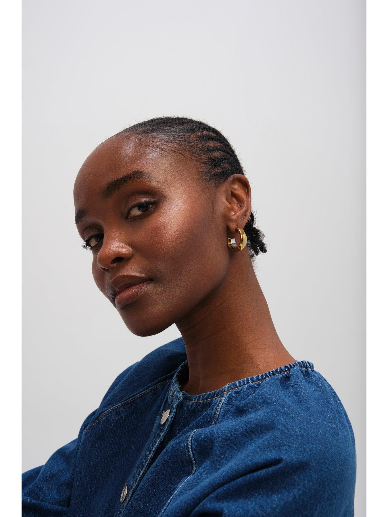 Image 2 of 3 of Jon Richard Two Tone Waterproof Double Row Hoop Earrings