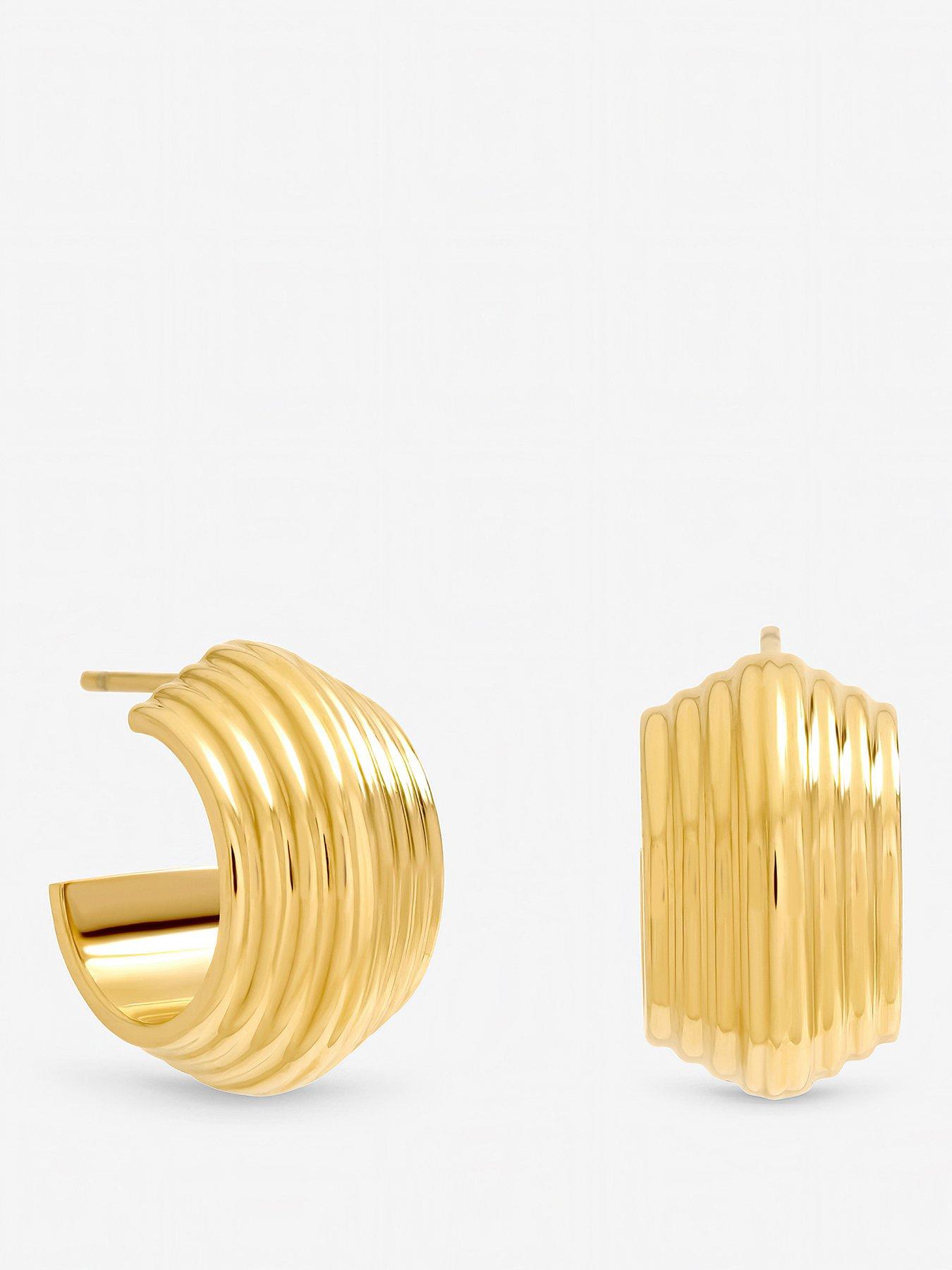 Jon Richard Jon Richard Gold Plated Waterproof Ribbed Chubby Hoop Earrings