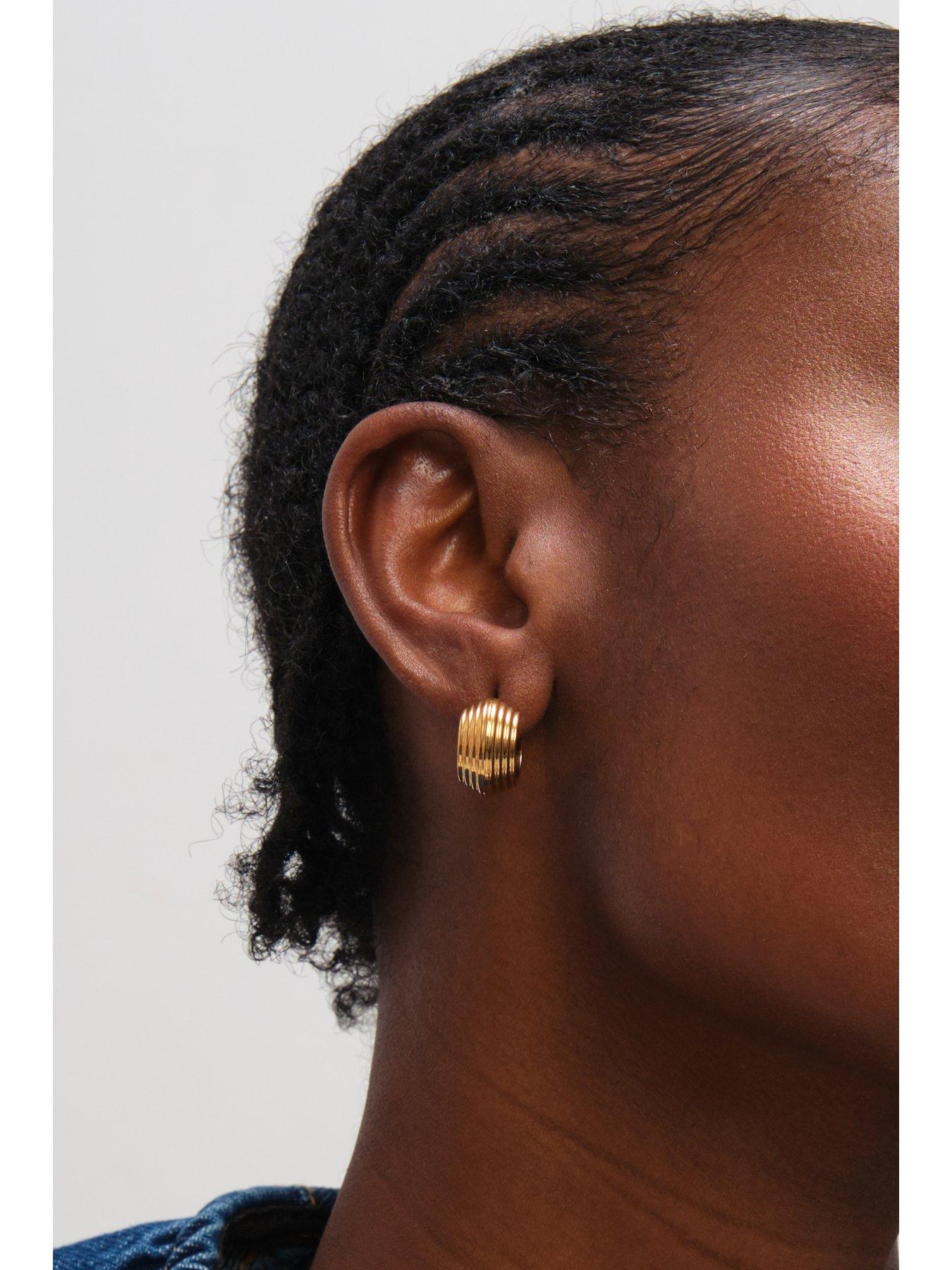 Image 3 of 3 of Jon Richard Gold Plated Waterproof Ribbed Chubby Hoop Earrings
