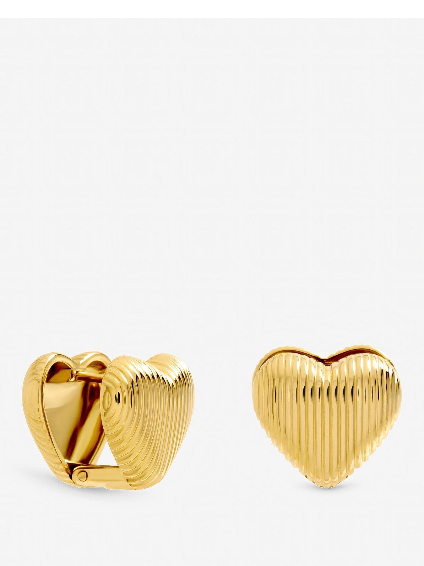 Jon Richard Jon Richard Gold Plated Waterproof Ribbed Heart Hoop Earrings