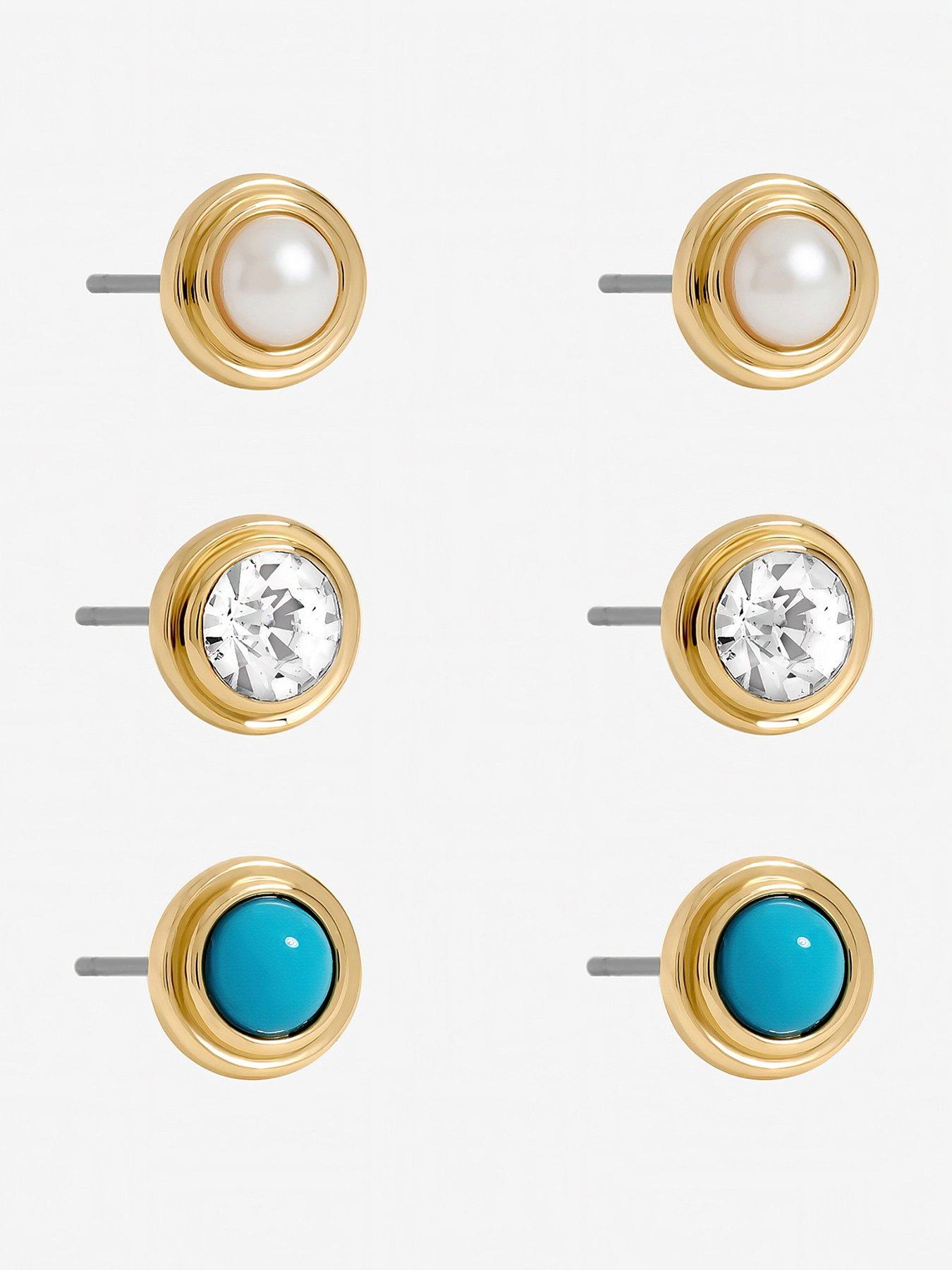mood-gold-plated-turquoise-and-pearl-studs-pack-of-3front