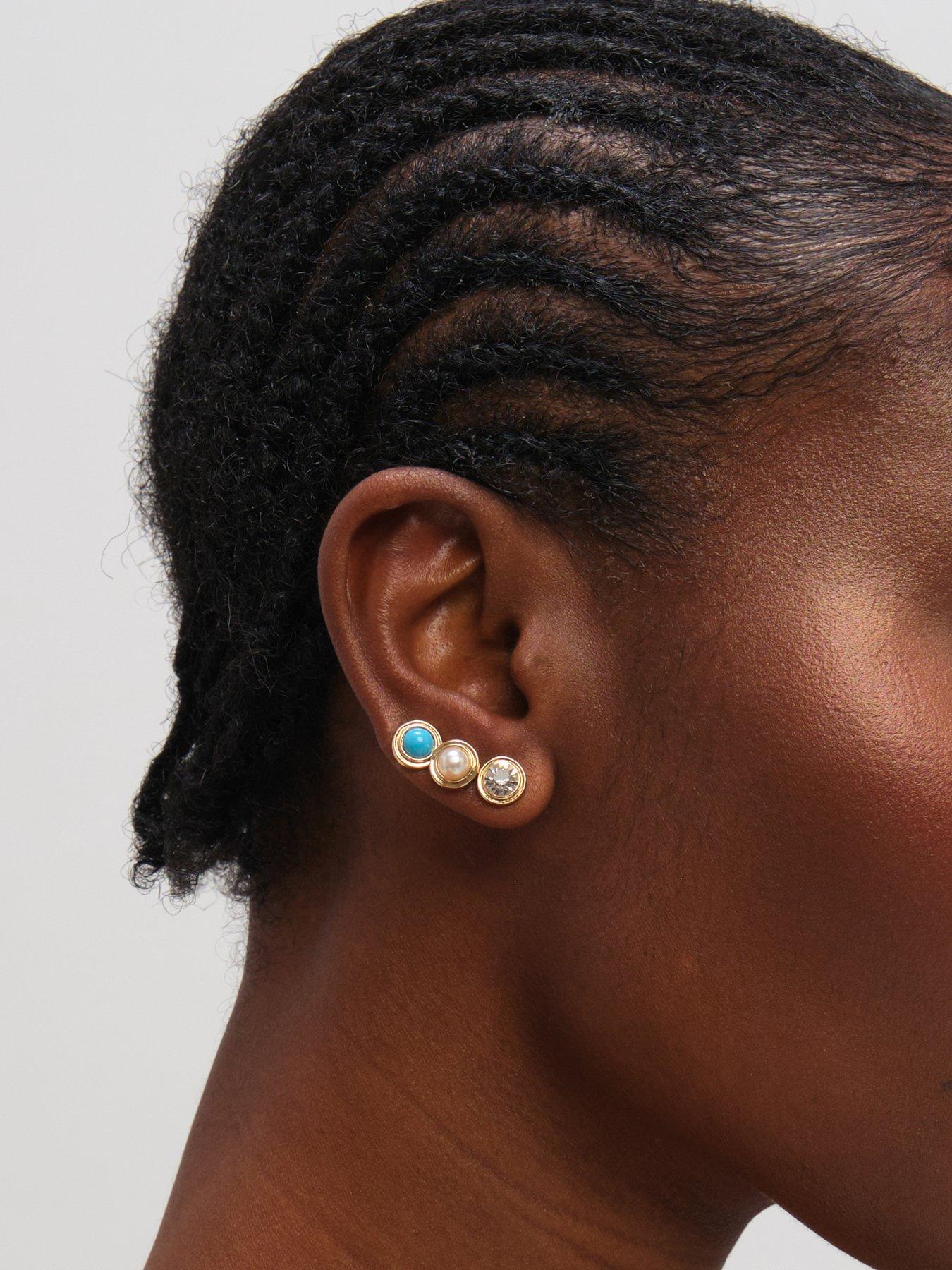 mood-gold-plated-turquoise-and-pearl-studs-pack-of-3stillFront