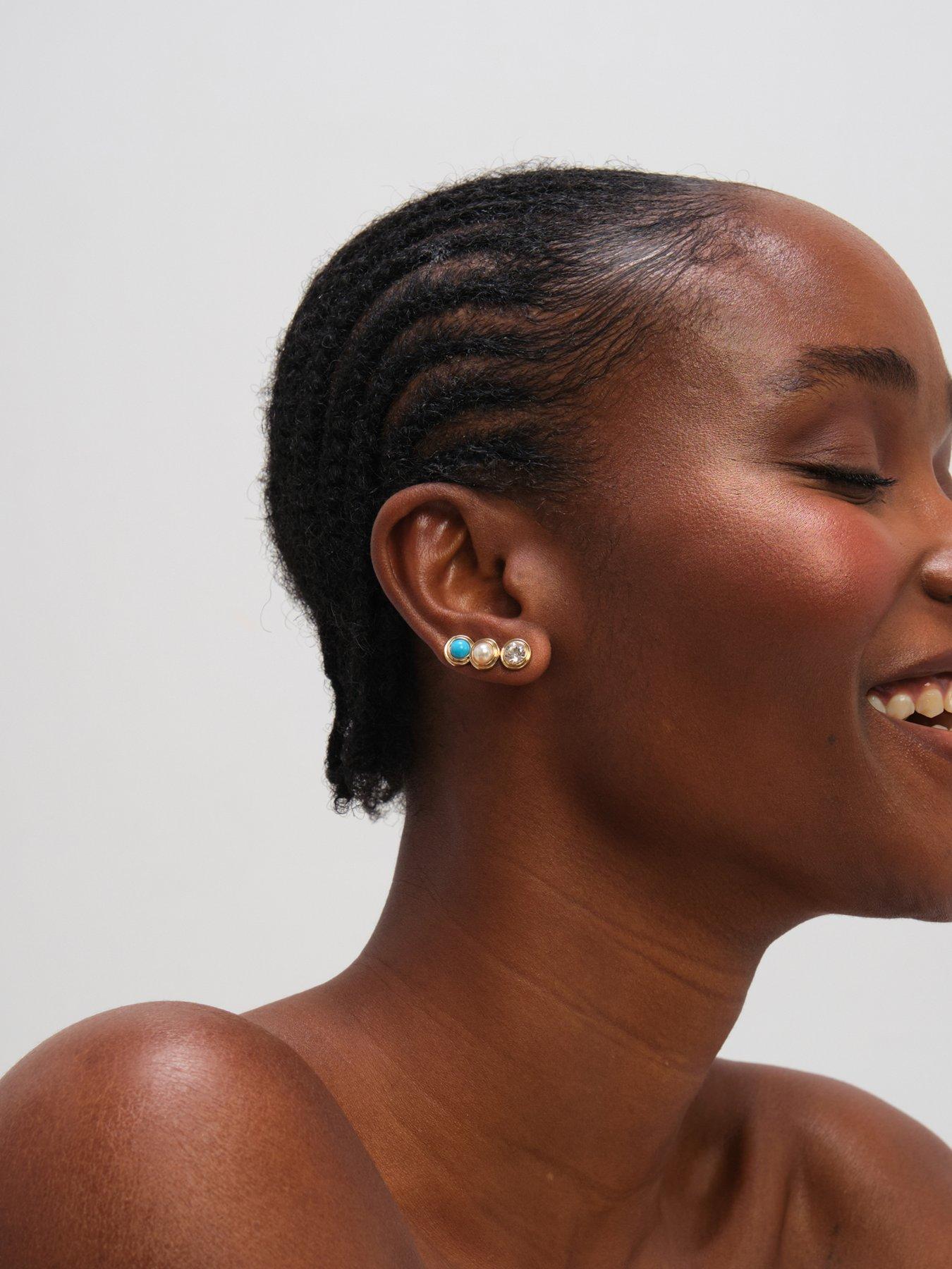 mood-gold-plated-turquoise-and-pearl-studs-pack-of-3back